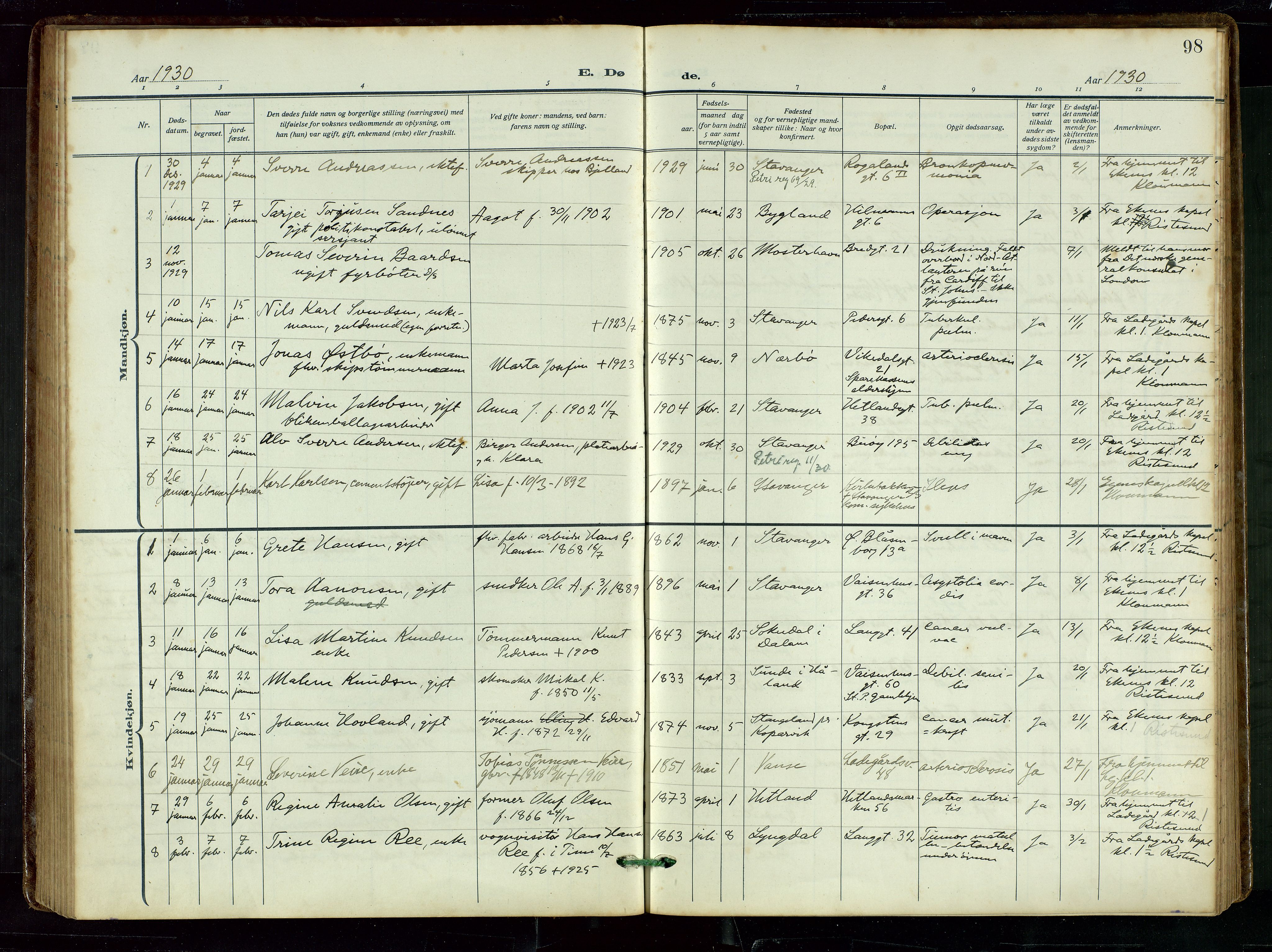 St. Petri sokneprestkontor, AV/SAST-A-101813/002/D/L0003: Parish register (official) no. A 28, 1919-1938, p. 98