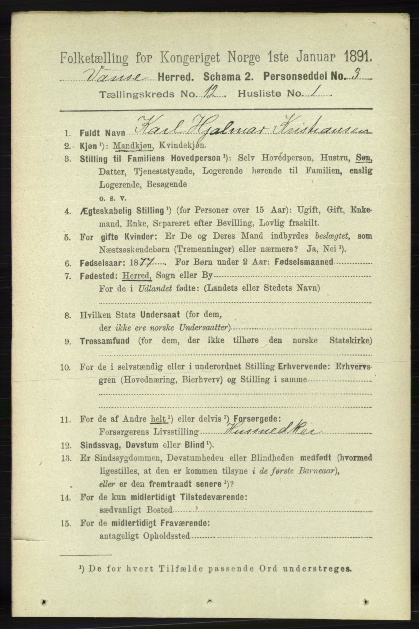 RA, 1891 census for 1041 Vanse, 1891, p. 6808