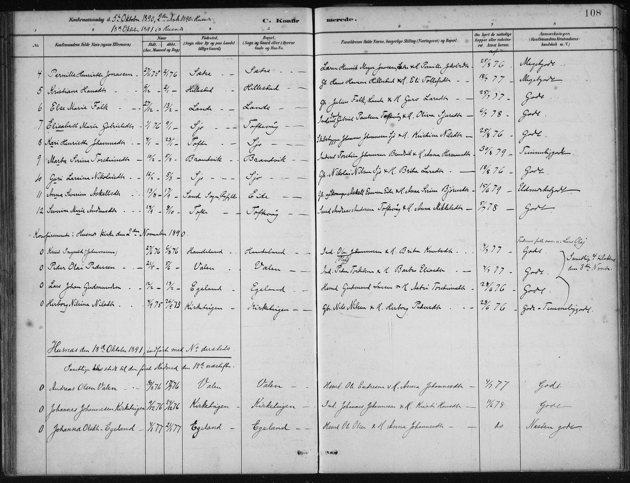 Fjelberg sokneprestembete, SAB/A-75201/H/Haa: Parish register (official) no. C  1, 1879-1918, p. 108