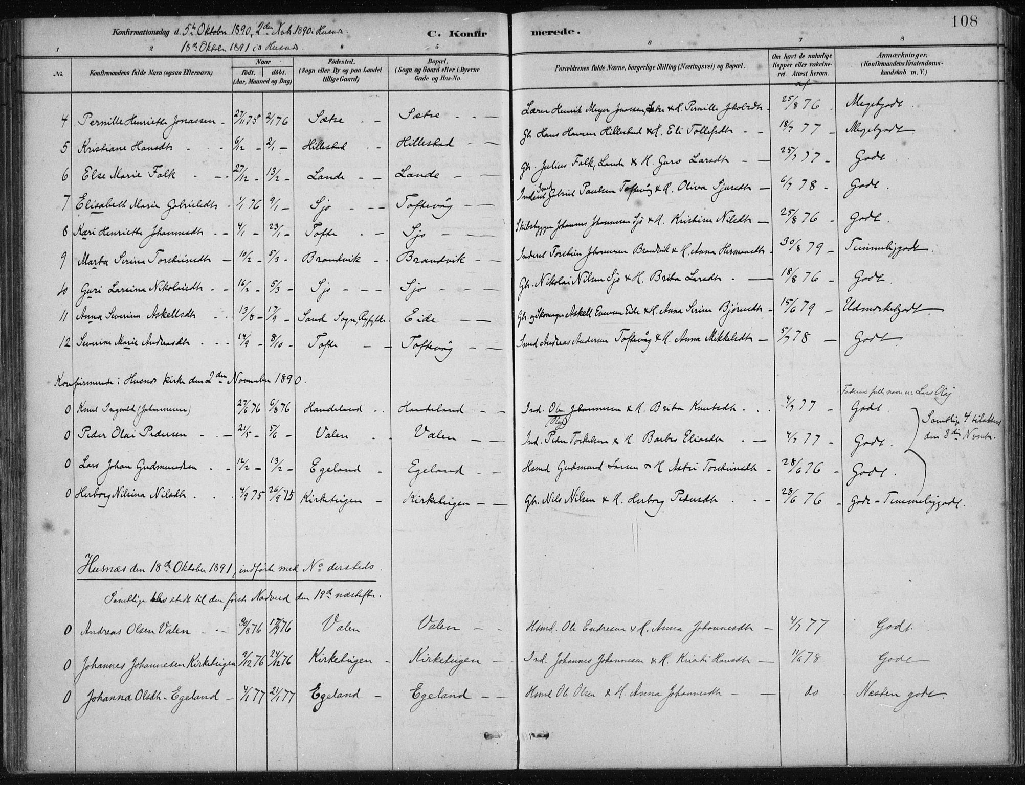 Fjelberg sokneprestembete, AV/SAB-A-75201/H/Haa: Parish register (official) no. C  1, 1879-1918, p. 108