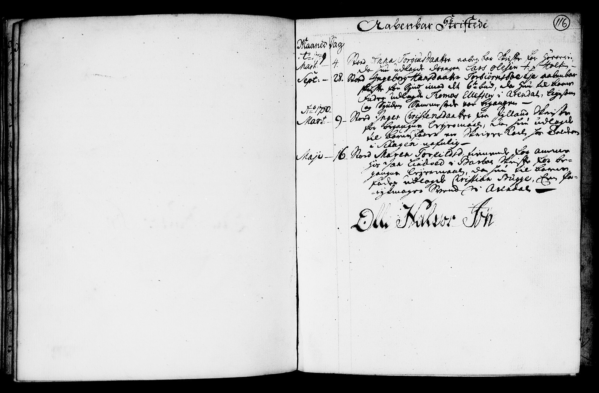 Austre Moland sokneprestkontor, SAK/1111-0001/F/Fa/Faa/L0001: Parish register (official) no. A 1, 1747-1764, p. 116