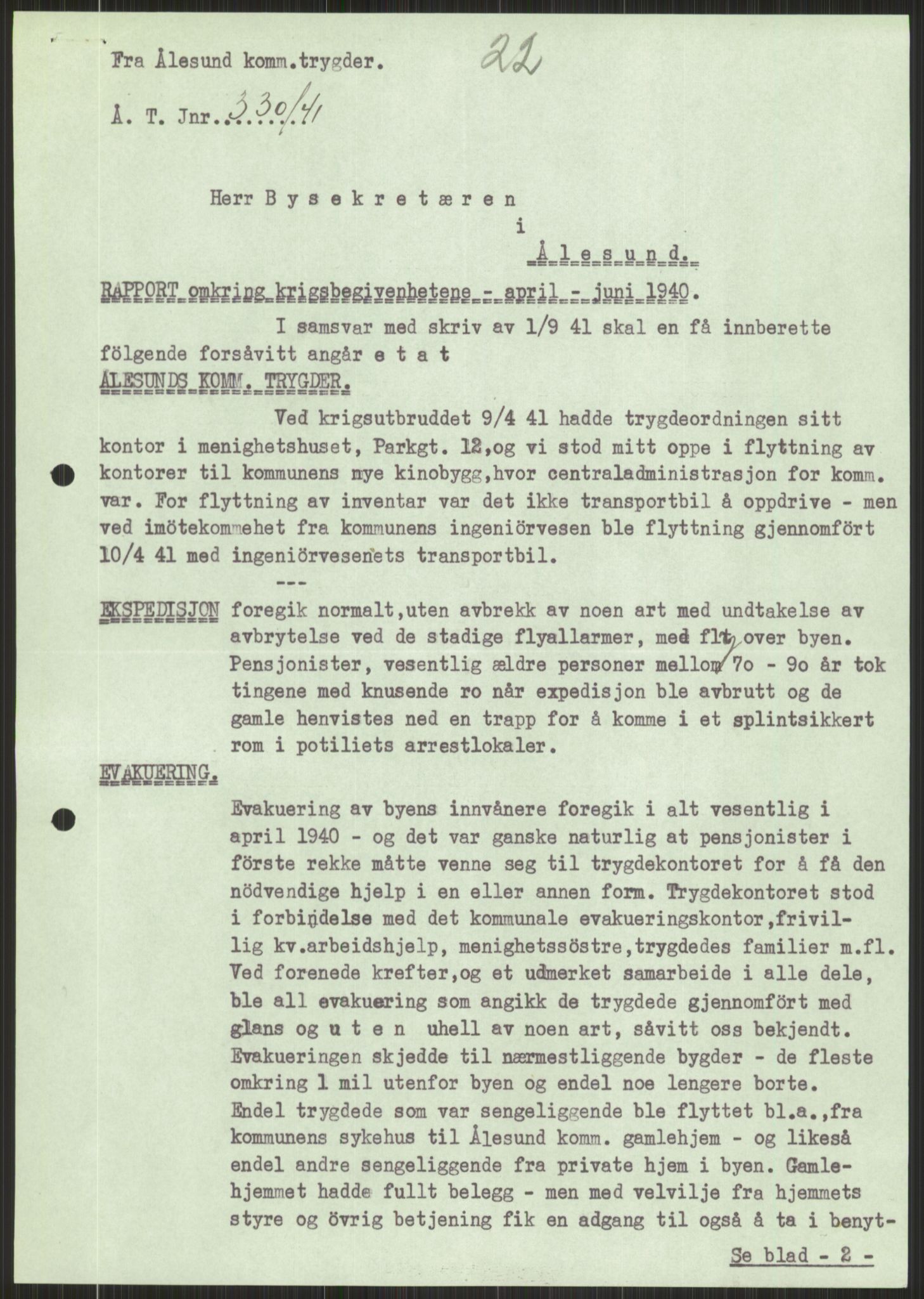 Forsvaret, Forsvarets krigshistoriske avdeling, AV/RA-RAFA-2017/Y/Ya/L0015: II-C-11-31 - Fylkesmenn.  Rapporter om krigsbegivenhetene 1940., 1940, p. 922