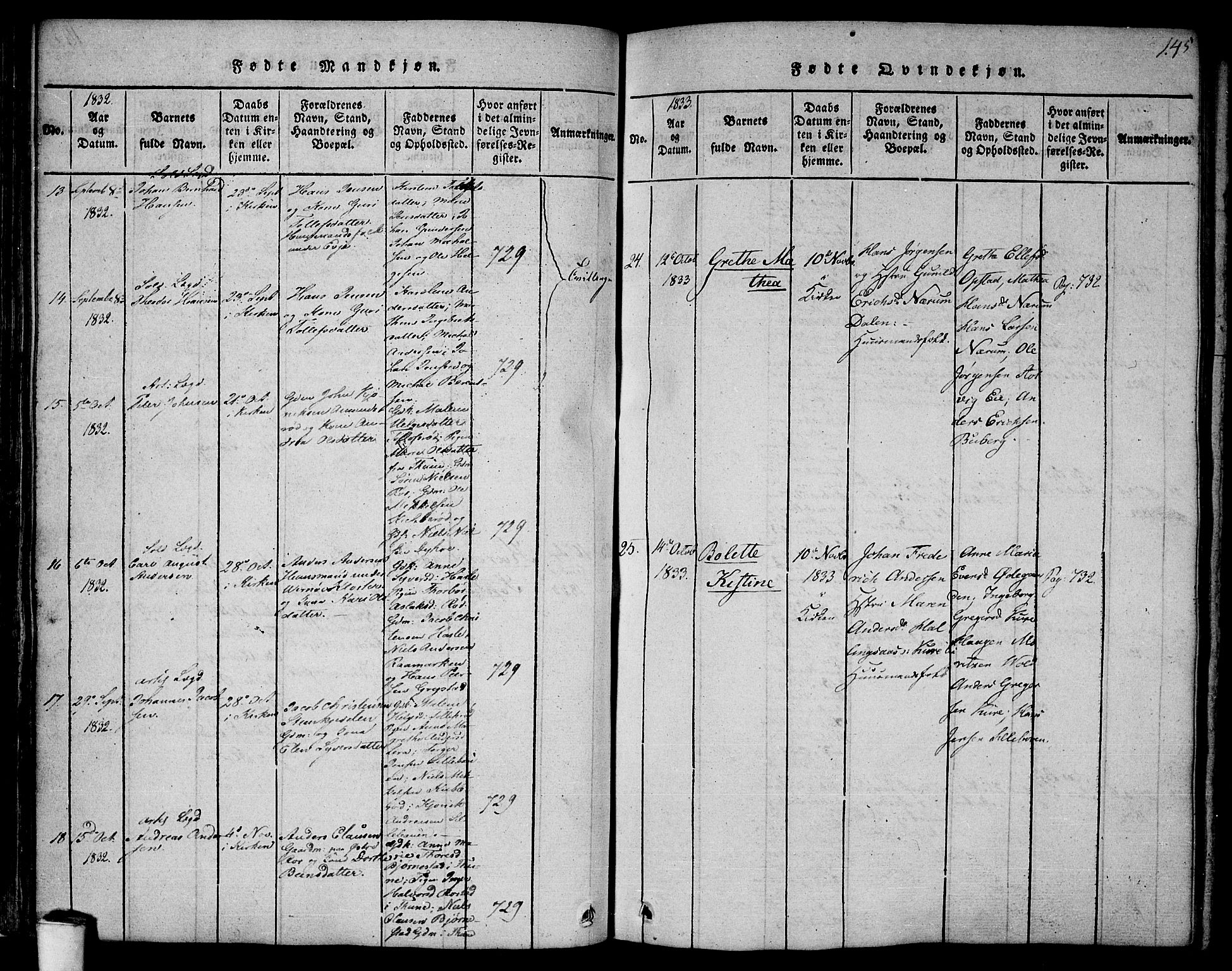 Rygge prestekontor Kirkebøker, AV/SAO-A-10084b/F/Fa/L0003: Parish register (official) no. 3, 1814-1836, p. 144-145