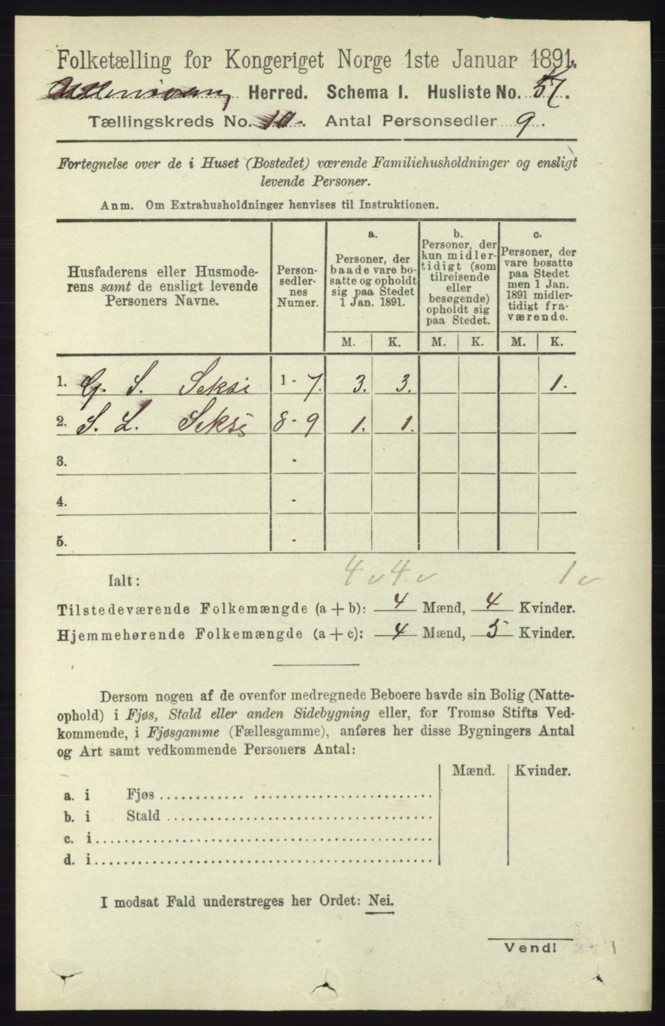 RA, 1891 census for 1230 Ullensvang, 1891, p. 3738