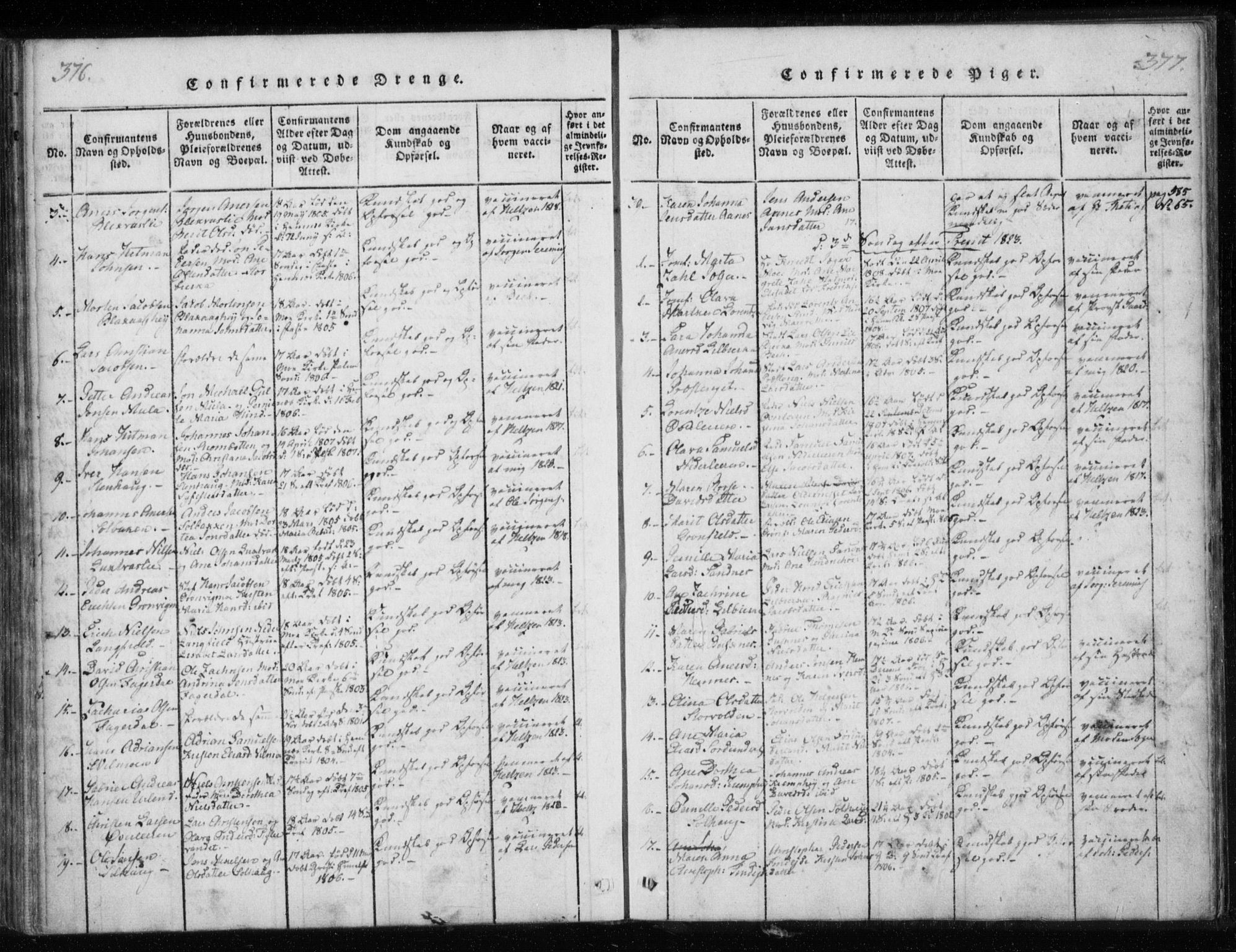 Ministerialprotokoller, klokkerbøker og fødselsregistre - Nordland, AV/SAT-A-1459/825/L0353: Parish register (official) no. 825A07, 1820-1826, p. 376-377