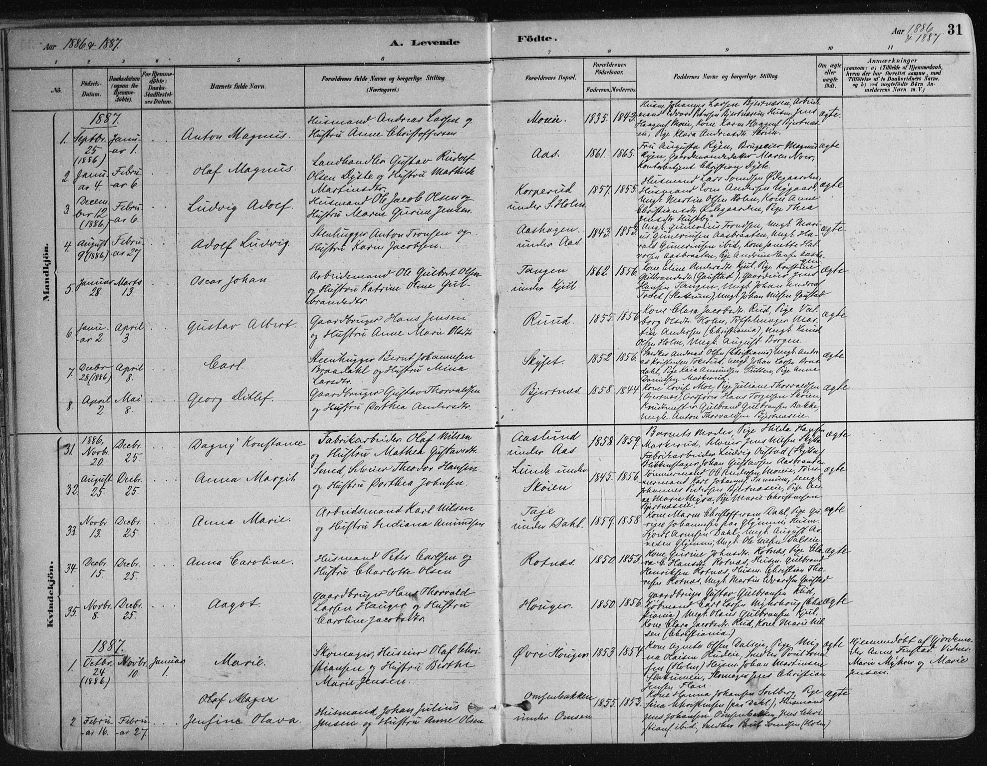 Nittedal prestekontor Kirkebøker, SAO/A-10365a/F/Fa/L0007: Parish register (official) no. I 7, 1879-1901, p. 31