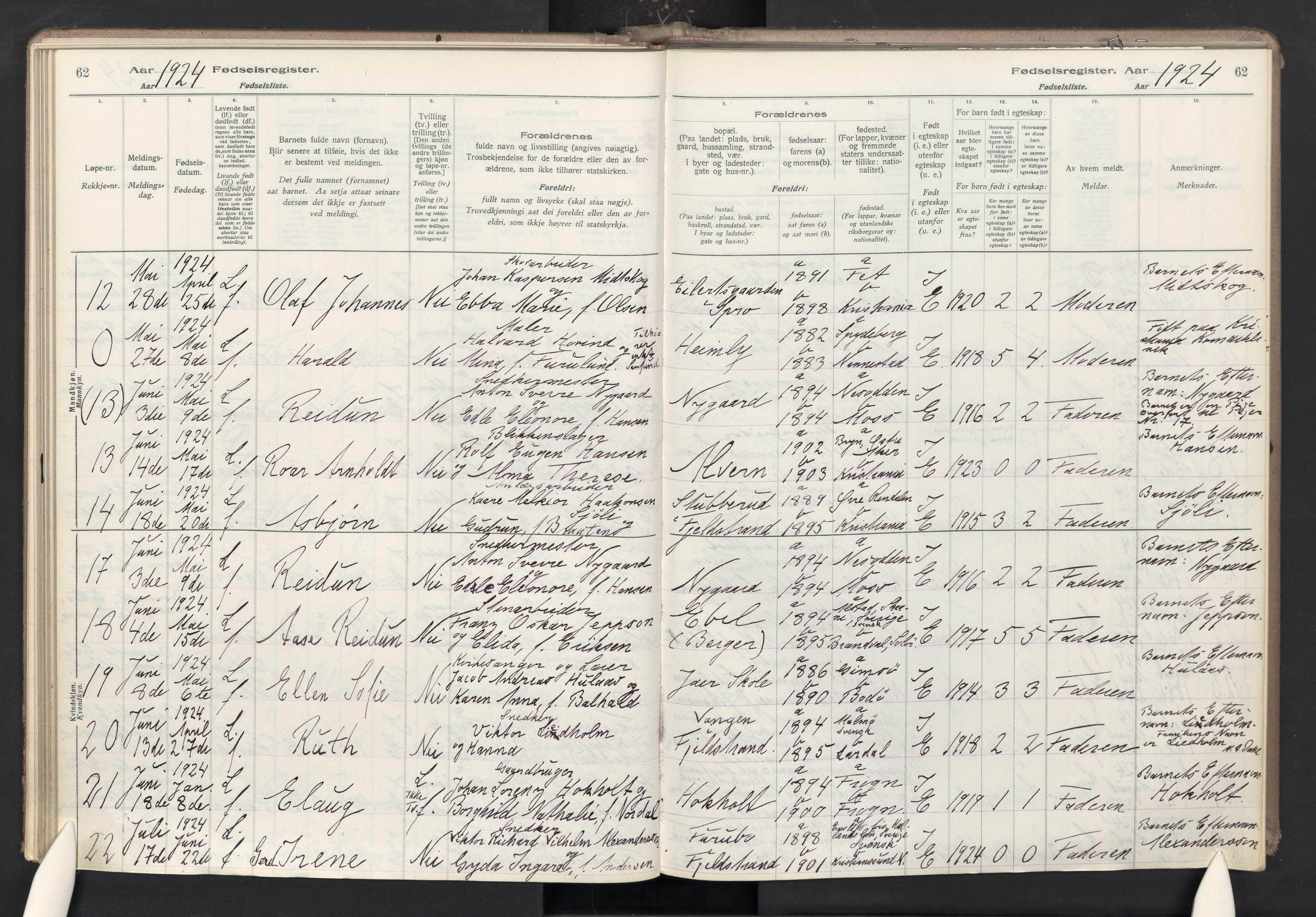 Nesodden prestekontor Kirkebøker, AV/SAO-A-10013/J/Ja/L0001: Birth register no. I 1, 1916-1946, p. 62