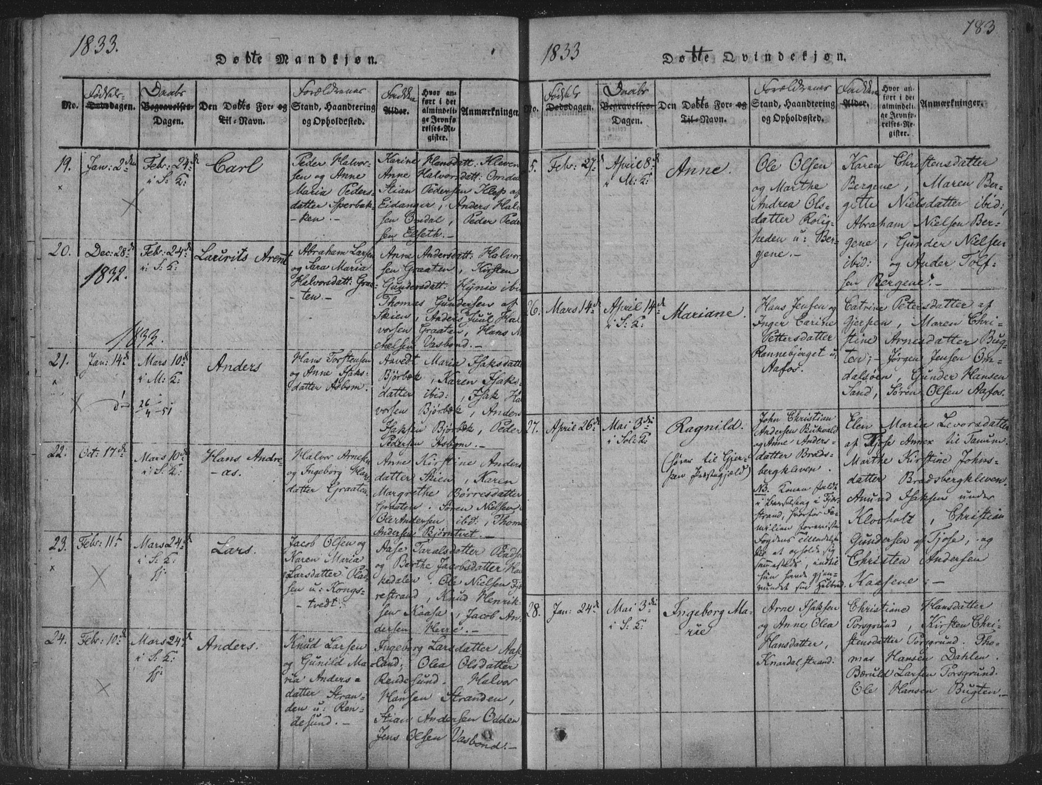 Solum kirkebøker, AV/SAKO-A-306/F/Fa/L0004: Parish register (official) no. I 4, 1814-1833, p. 183