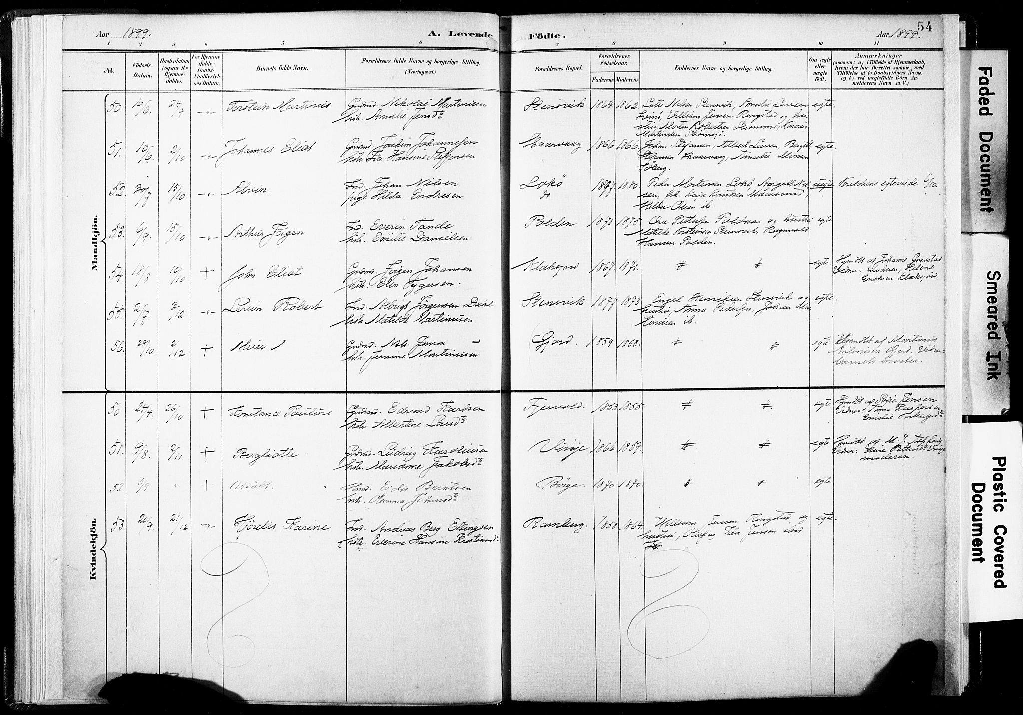 Ministerialprotokoller, klokkerbøker og fødselsregistre - Nordland, SAT/A-1459/891/L1304: Parish register (official) no. 891A09, 1895-1921, p. 54