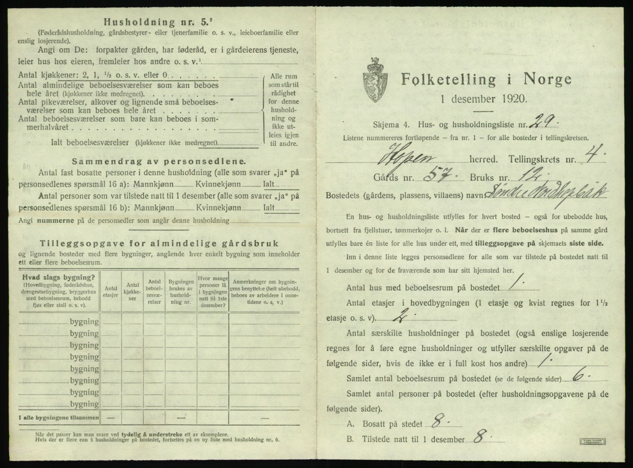 SAT, 1920 census for Hopen, 1920, p. 352