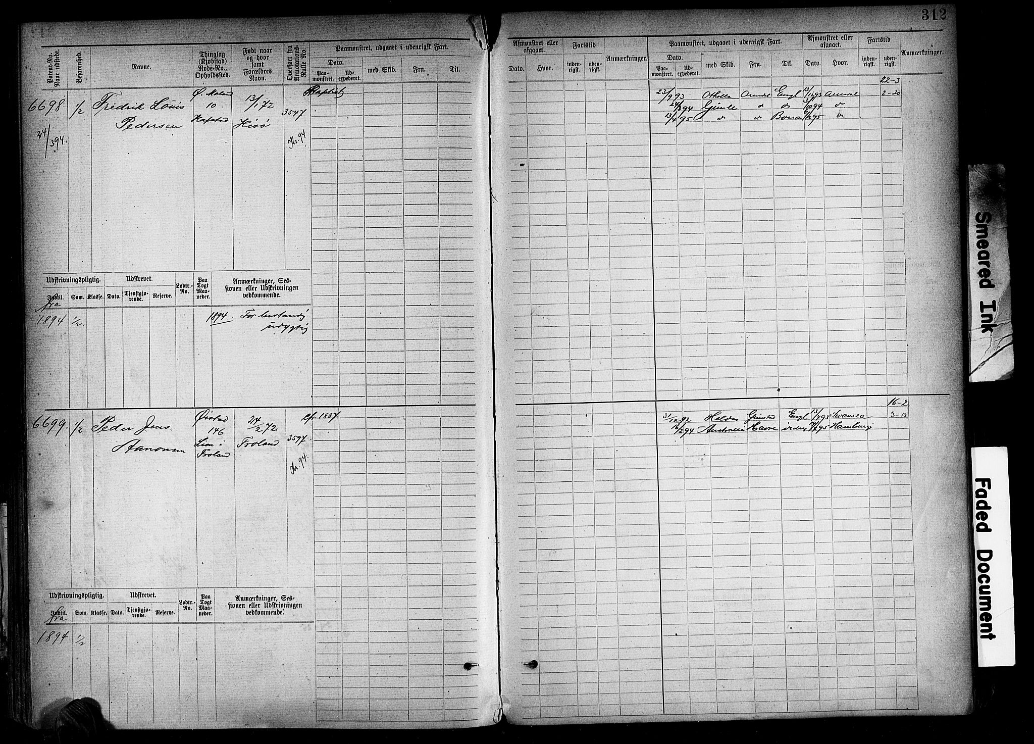 Arendal mønstringskrets, AV/SAK-2031-0012/F/Fb/L0018: Hovedrulle A nr 6077-6849, S-16, 1892-1894, p. 312