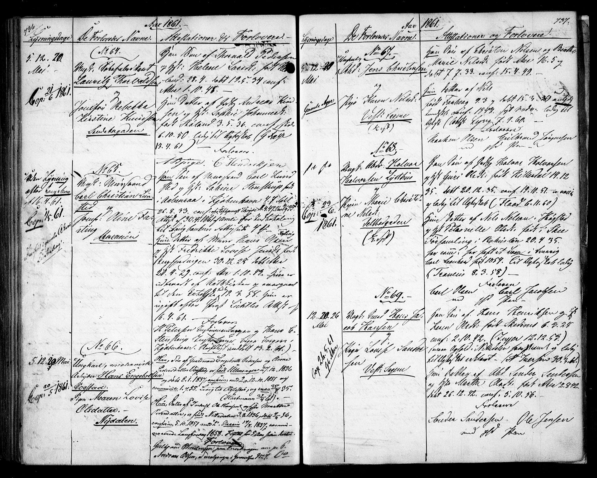 Aker prestekontor kirkebøker, SAO/A-10861/H/L0005: Banns register no. 5, 1853-1864, p. 736-737