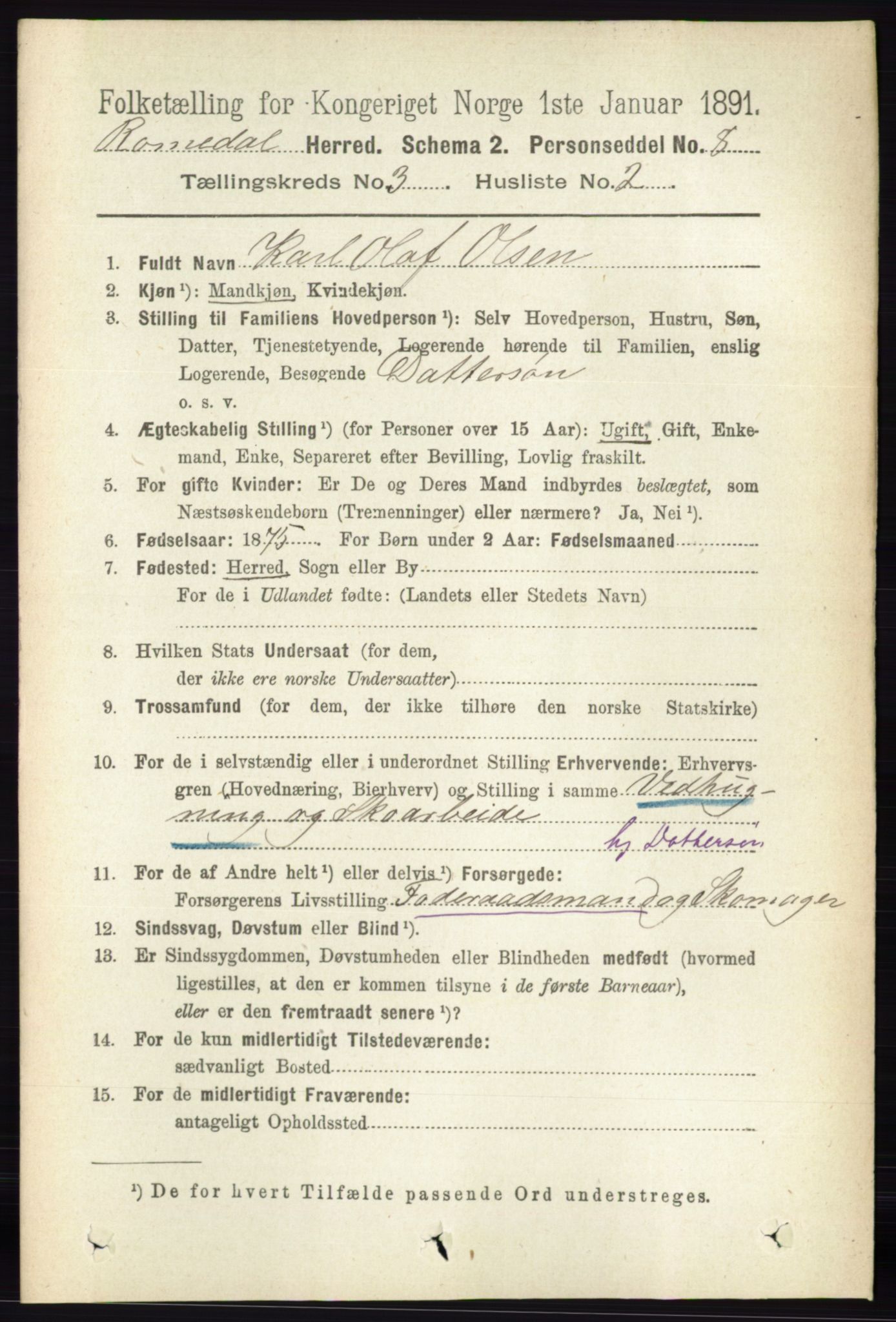 RA, 1891 census for 0416 Romedal, 1891, p. 1433