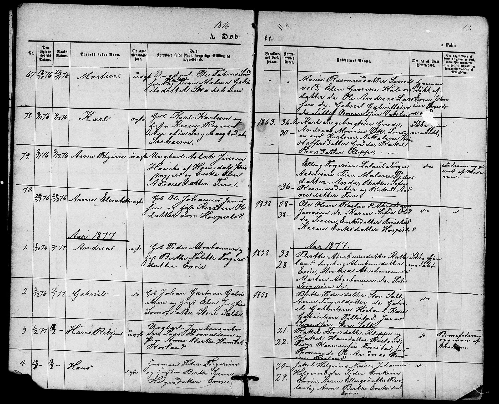 Klepp sokneprestkontor, SAST/A-101803/001/3/30BB/L0003: Parish register (copy) no. B 3, 1876-1888, p. 10