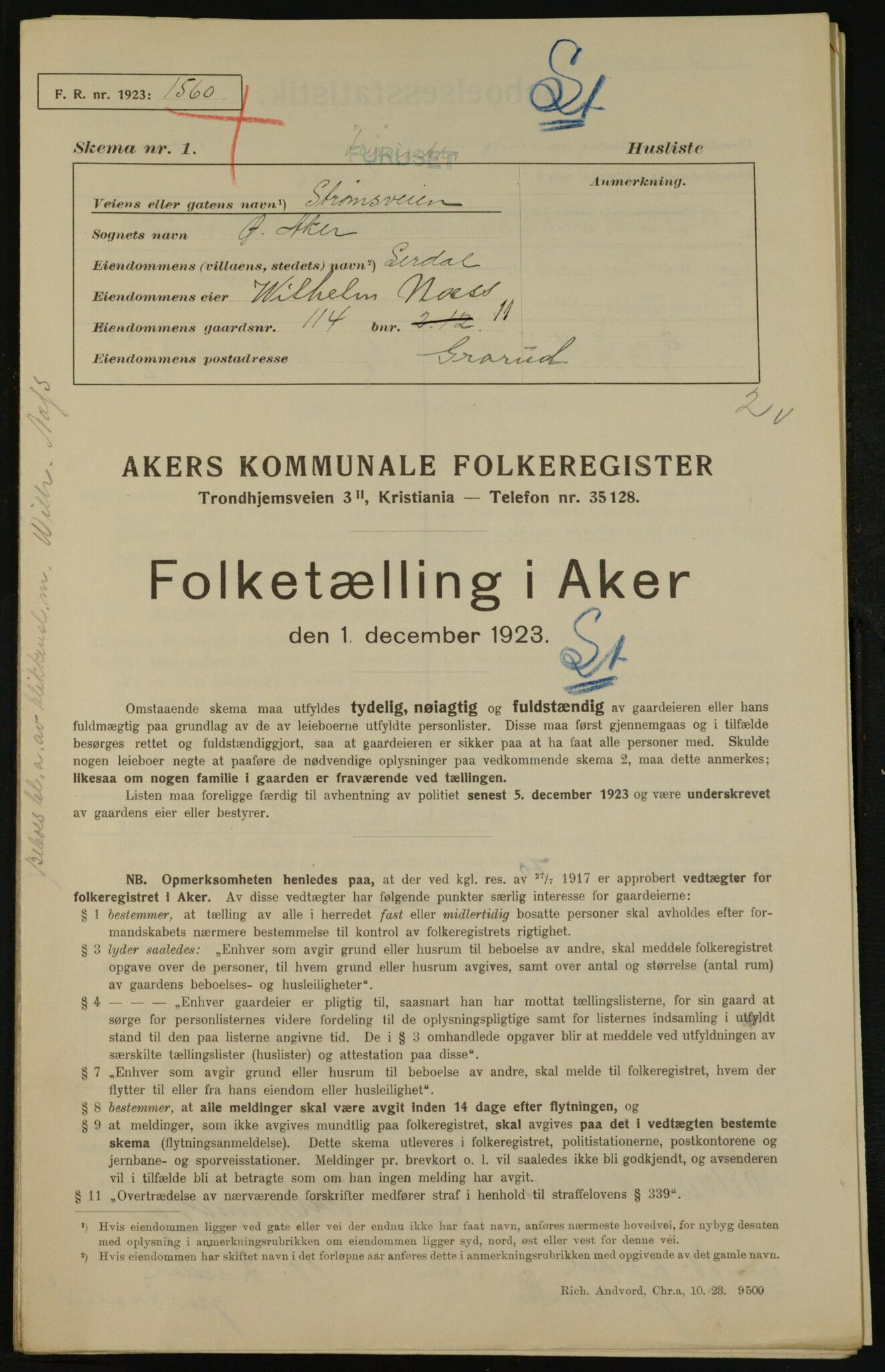 , Municipal Census 1923 for Aker, 1923, p. 32339