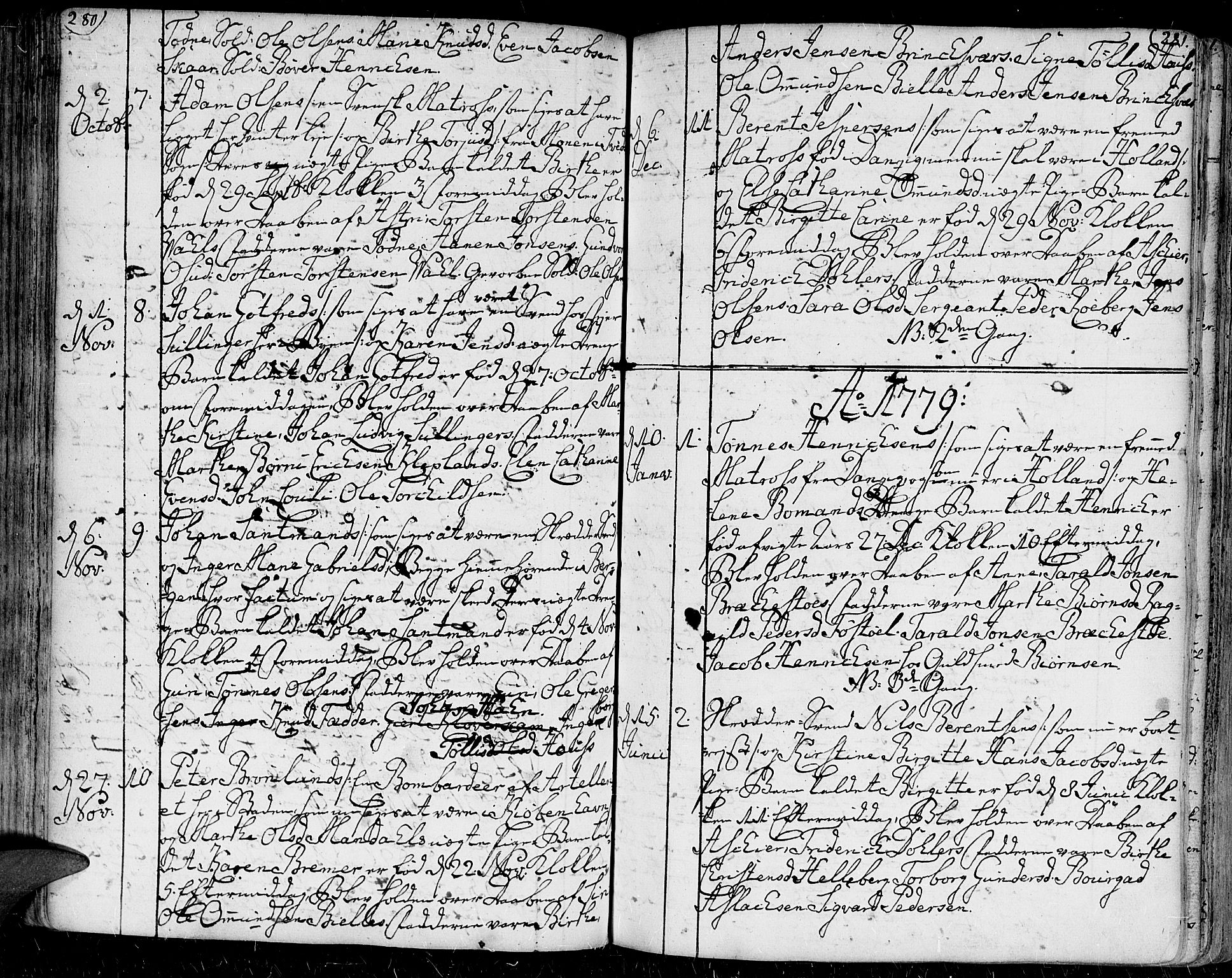 Kristiansand domprosti, SAK/1112-0006/F/Fa/L0001: Parish register (official) no. A 1, 1734-1793, p. 280-281