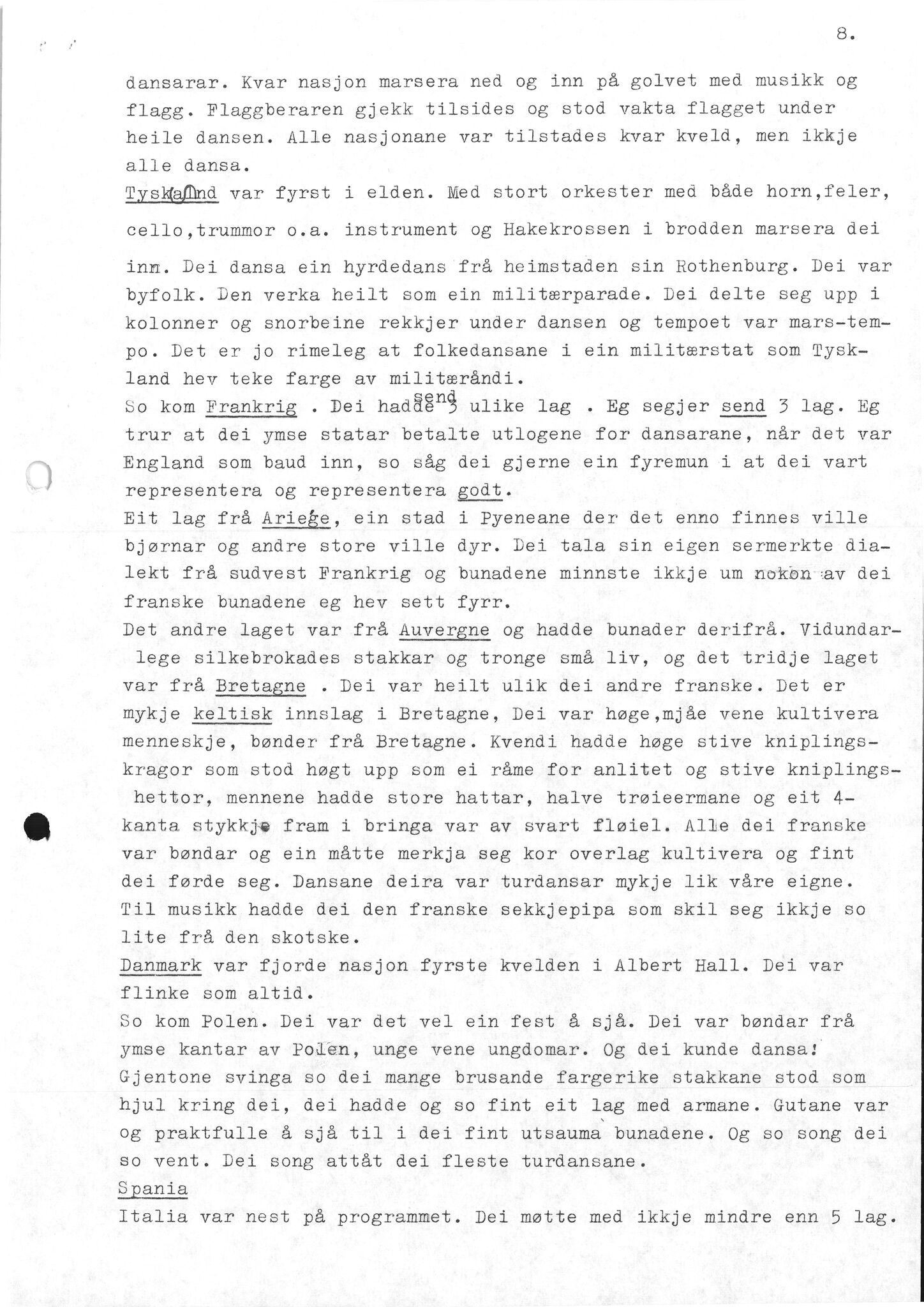 Samling etter Klara Semb, NSFF/KS/B/068: Klara Sembs referat frå Den Internasjonale Folkedansstemna i 1935, 1935