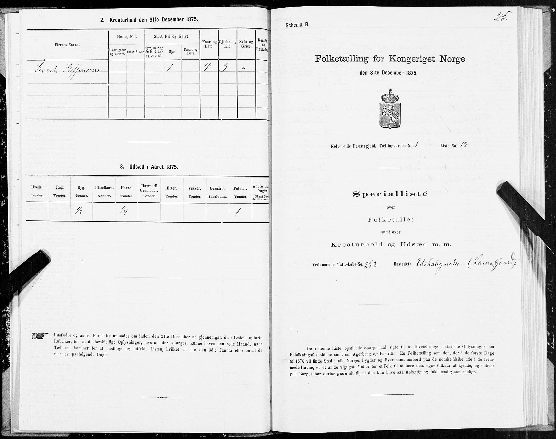 SAT, 1875 census for 1752P Kolvereid, 1875, p. 1025