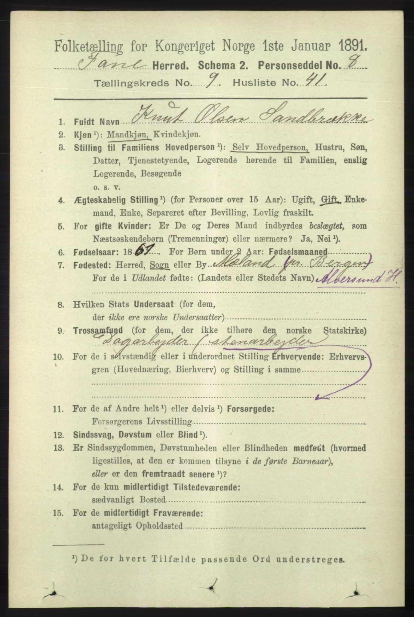 RA, 1891 census for 1249 Fana, 1891, p. 5110