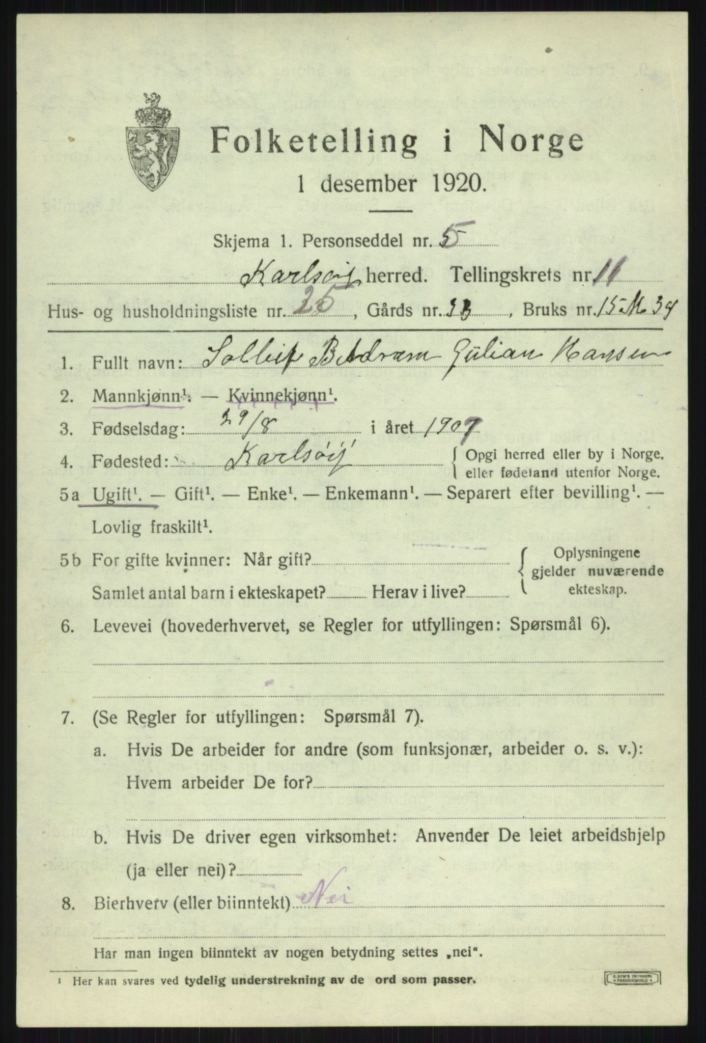 SATØ, 1920 census for Karlsøy, 1920, p. 4272