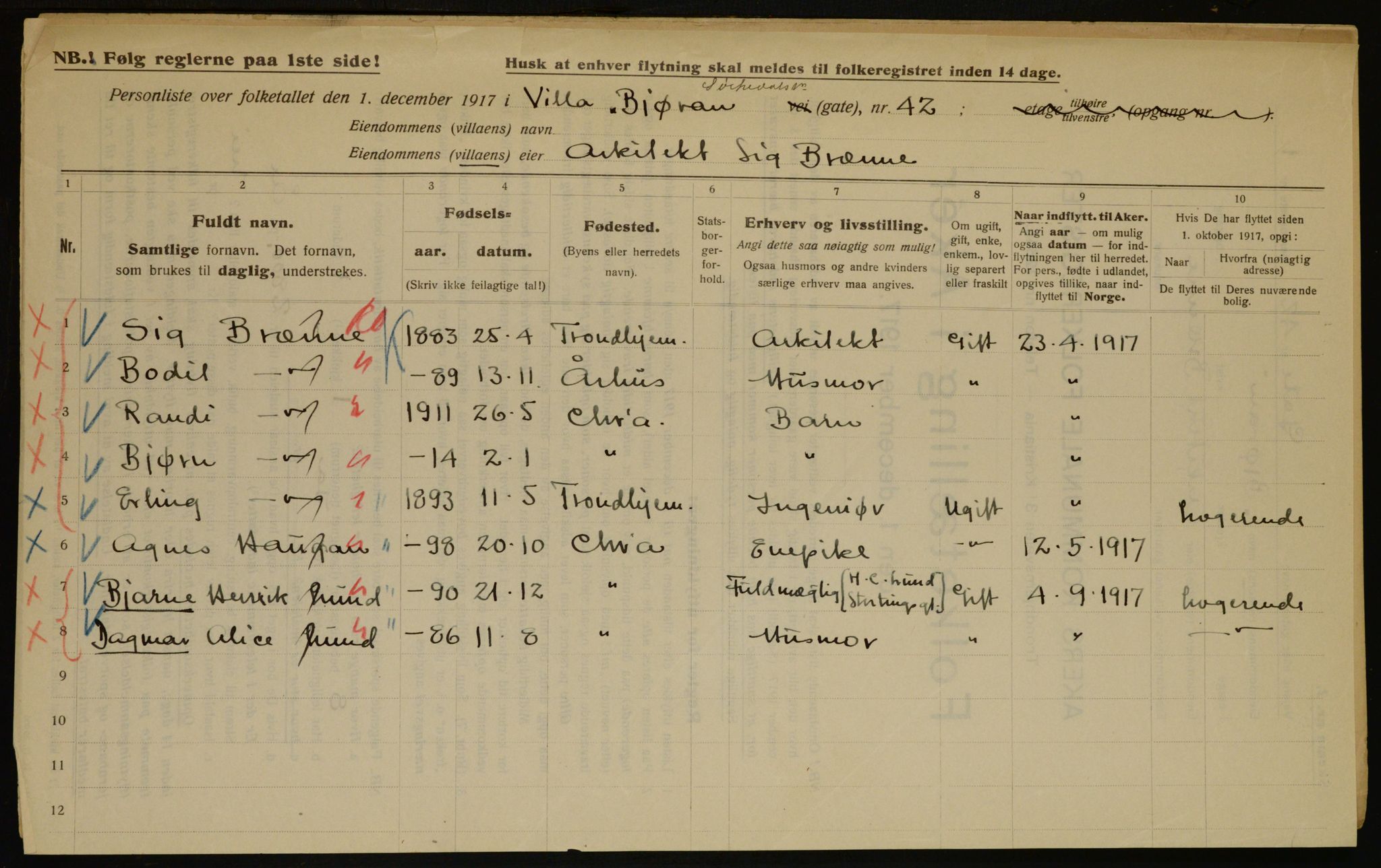 OBA, Municipal Census 1917 for Aker, 1917, p. 6463