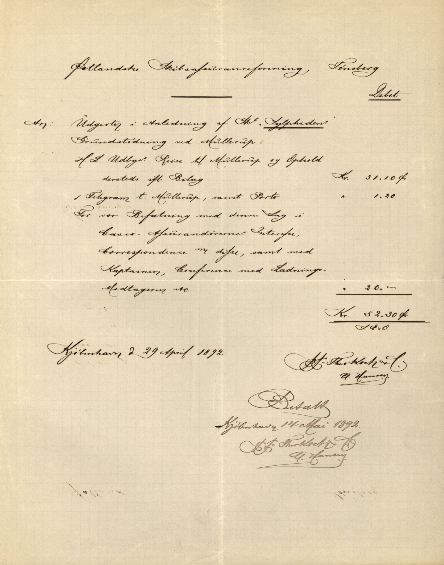 Pa 63 - Østlandske skibsassuranceforening, VEMU/A-1079/G/Ga/L0028/0002: Havaridokumenter / Marie, Favorit, Tabor, Sylphiden, Berthel, America, 1892, p. 80