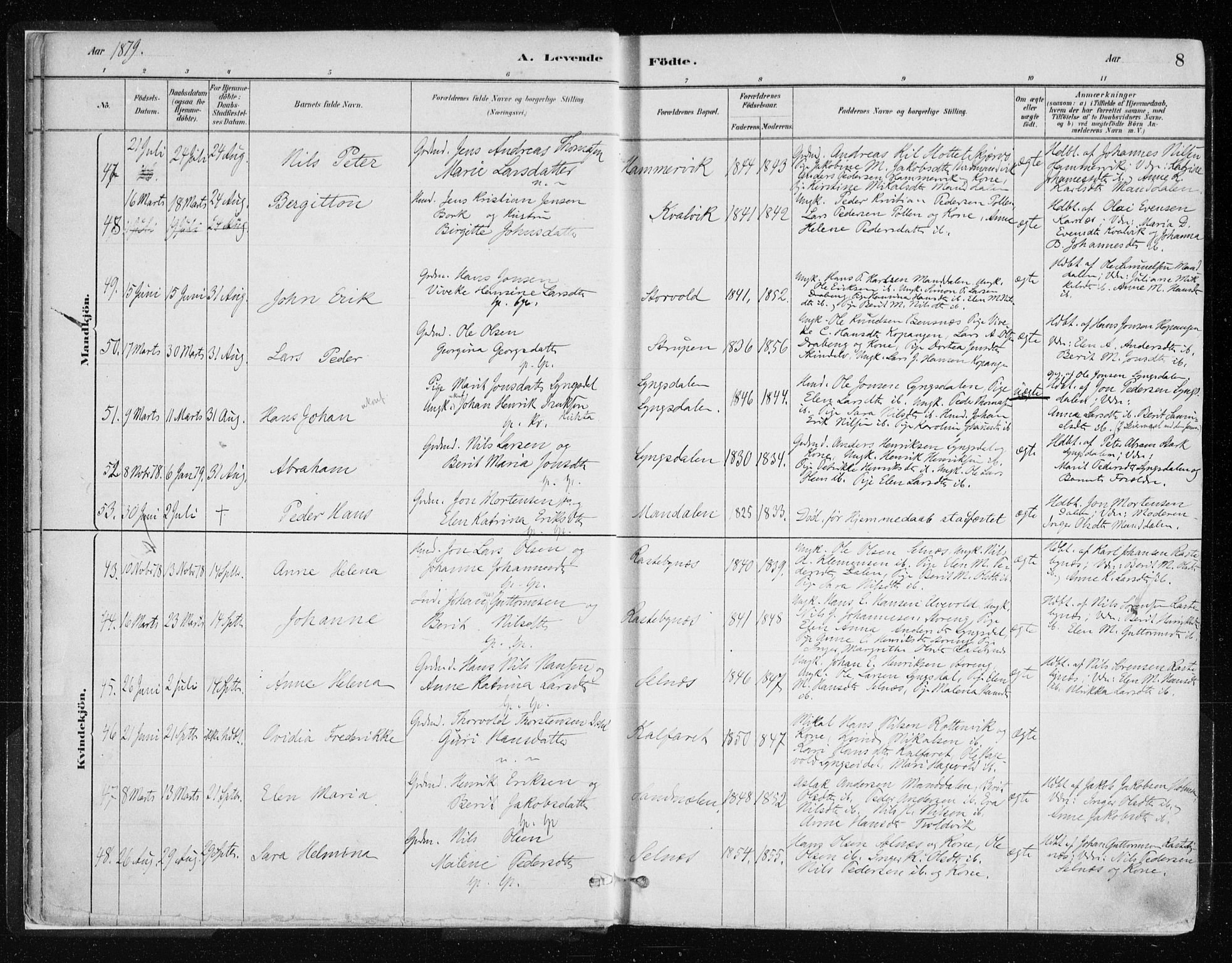 Lyngen sokneprestembete, AV/SATØ-S-1289/H/He/Hea/L0007kirke: Parish register (official) no. 7, 1879-1890, p. 8