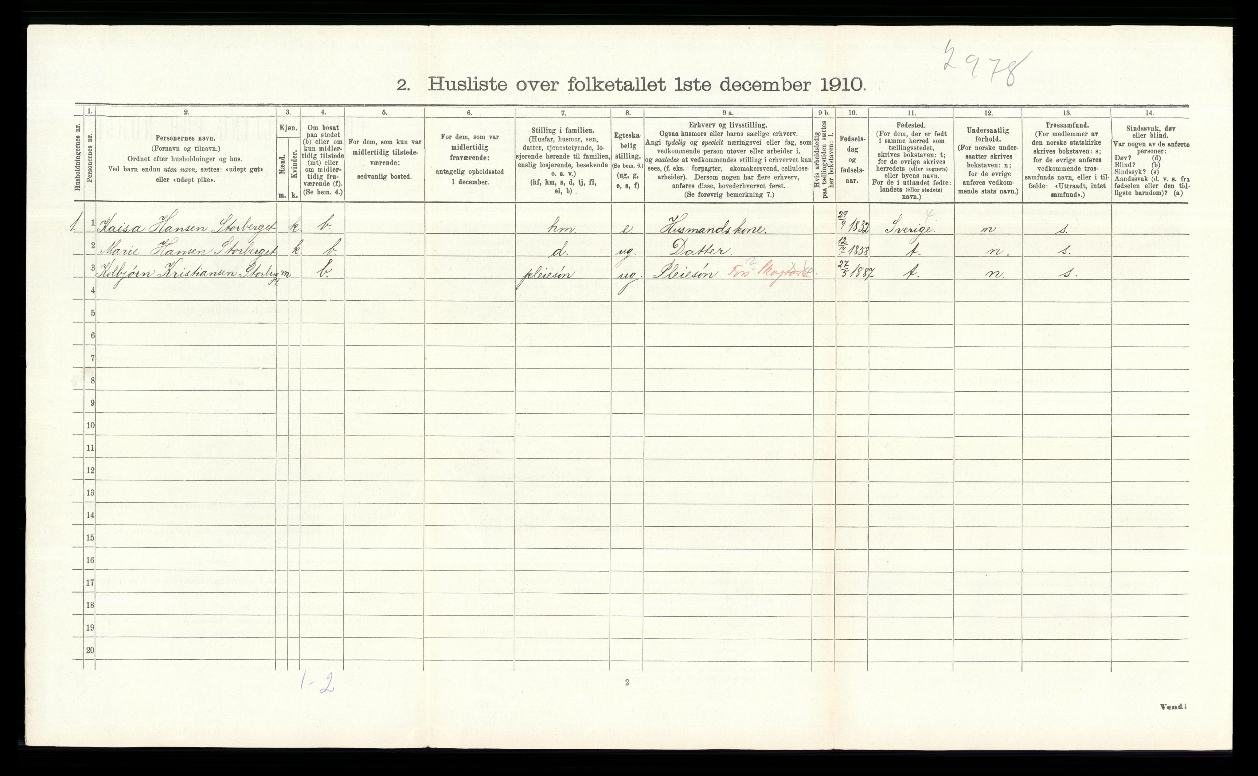 RA, 1910 census for Grue, 1910, p. 1122