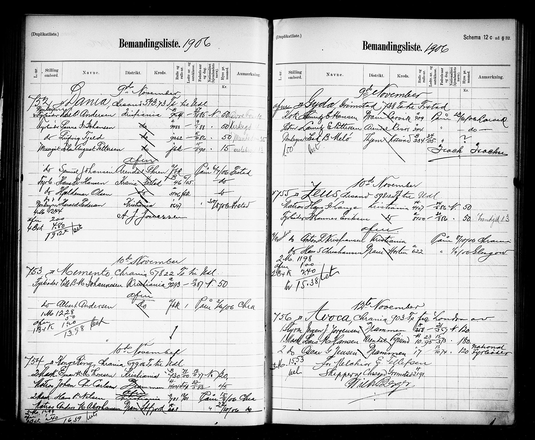 Oslo mønstringskontor, SAO/A-10569g/G/Ga/L0010: Mønstringsjournal, 1906-1907