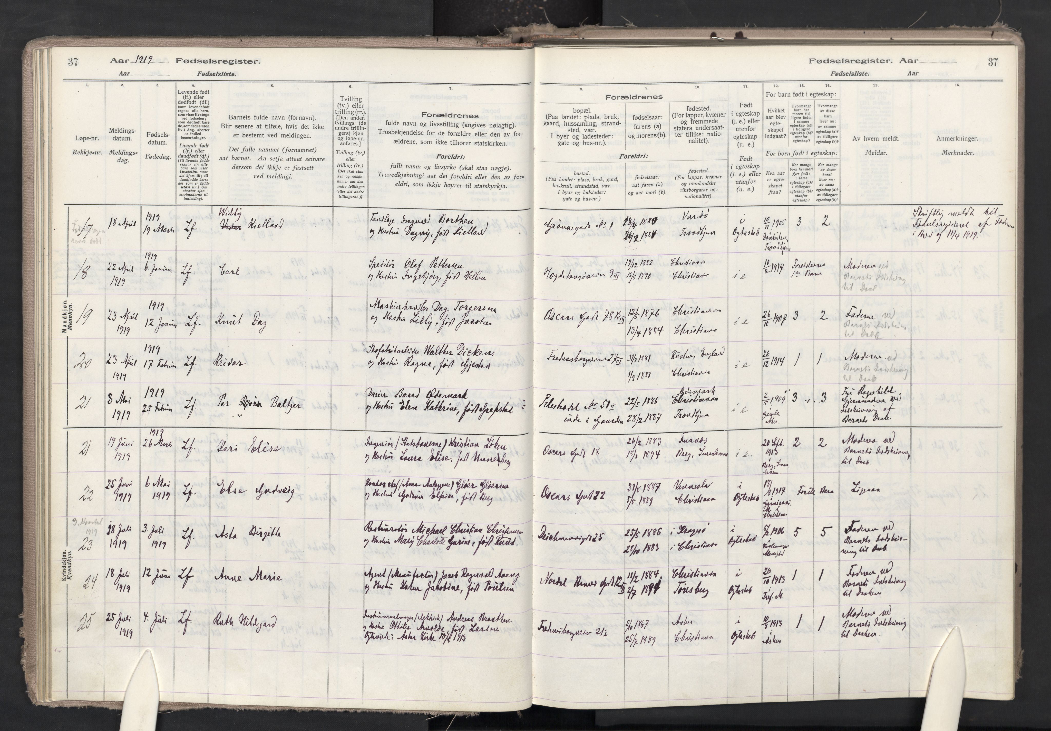 Trefoldighet prestekontor Kirkebøker, AV/SAO-A-10882/J/Ja/L0001: Birth register no. 1, 1916-1931, p. 37
