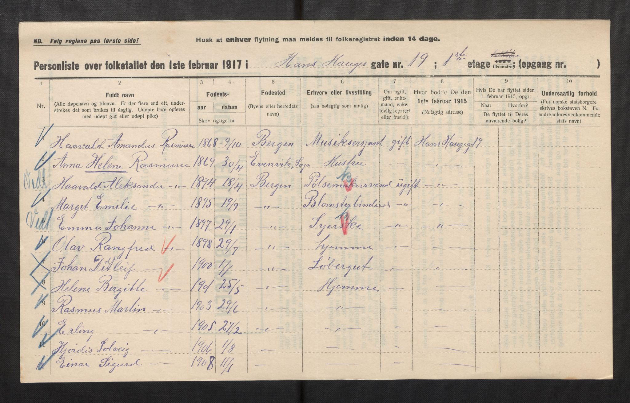 SAB, Municipal Census 1917 for Bergen, 1917, p. 11891