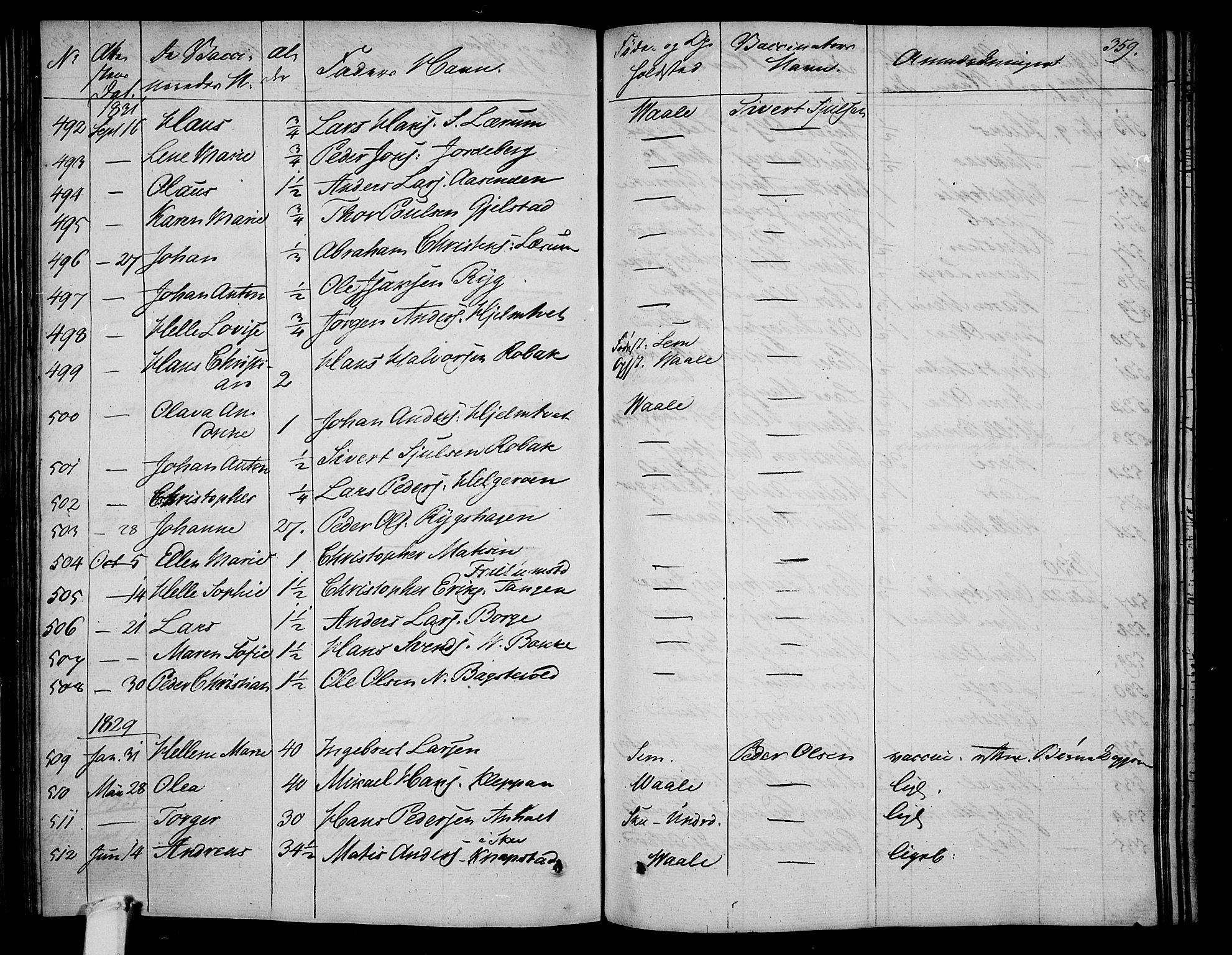 Våle kirkebøker, AV/SAKO-A-334/F/Fa/L0008: Parish register (official) no. I 8, 1824-1844, p. 359
