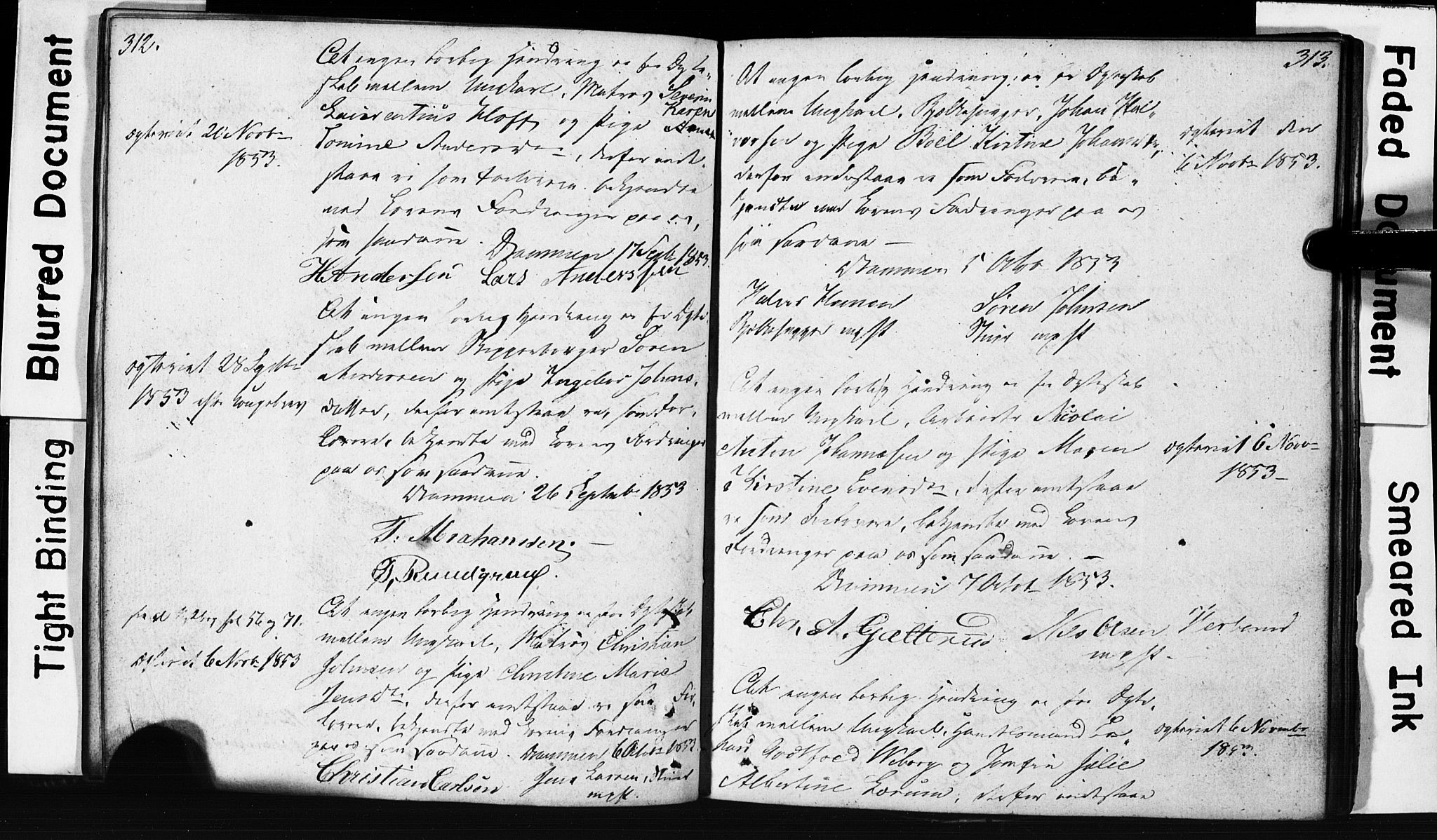 Strømsø kirkebøker, AV/SAKO-A-246/H/Hb/L0002: Best man's statements no. 2, 1815-1857, p. 312-313