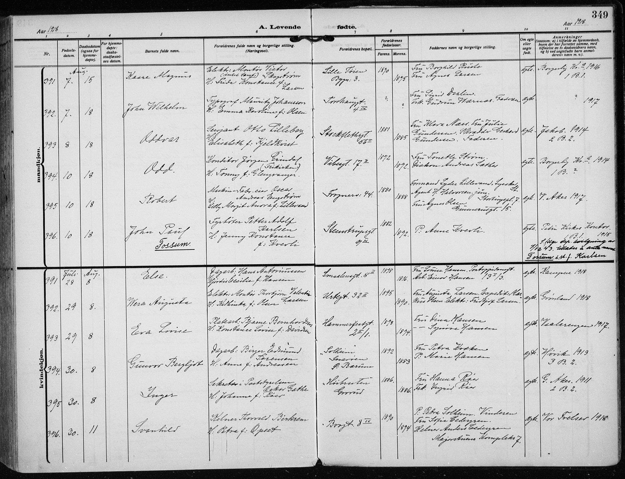 Rikshospitalet prestekontor Kirkebøker, SAO/A-10309b/F/L0016: Parish register (official) no. 16, 1916-1918, p. 349