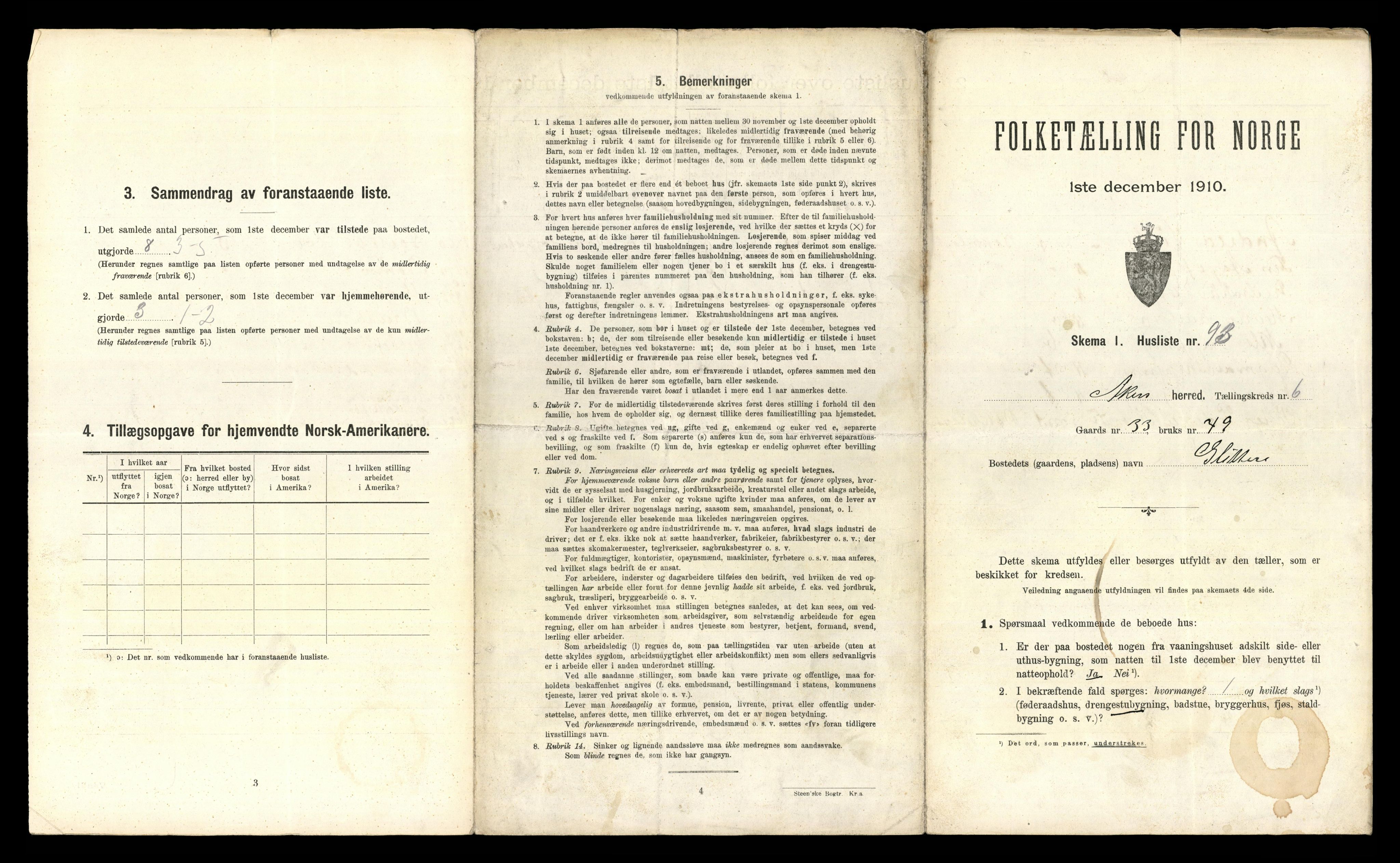 RA, 1910 census for Aker, 1910, p. 1693