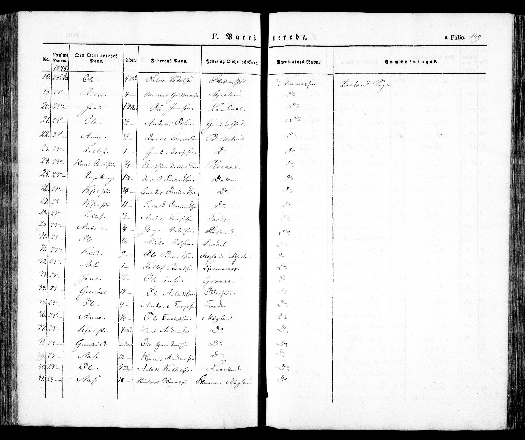 Evje sokneprestkontor, SAK/1111-0008/F/Fa/Faa/L0005: Parish register (official) no. A 5, 1843-1865, p. 449