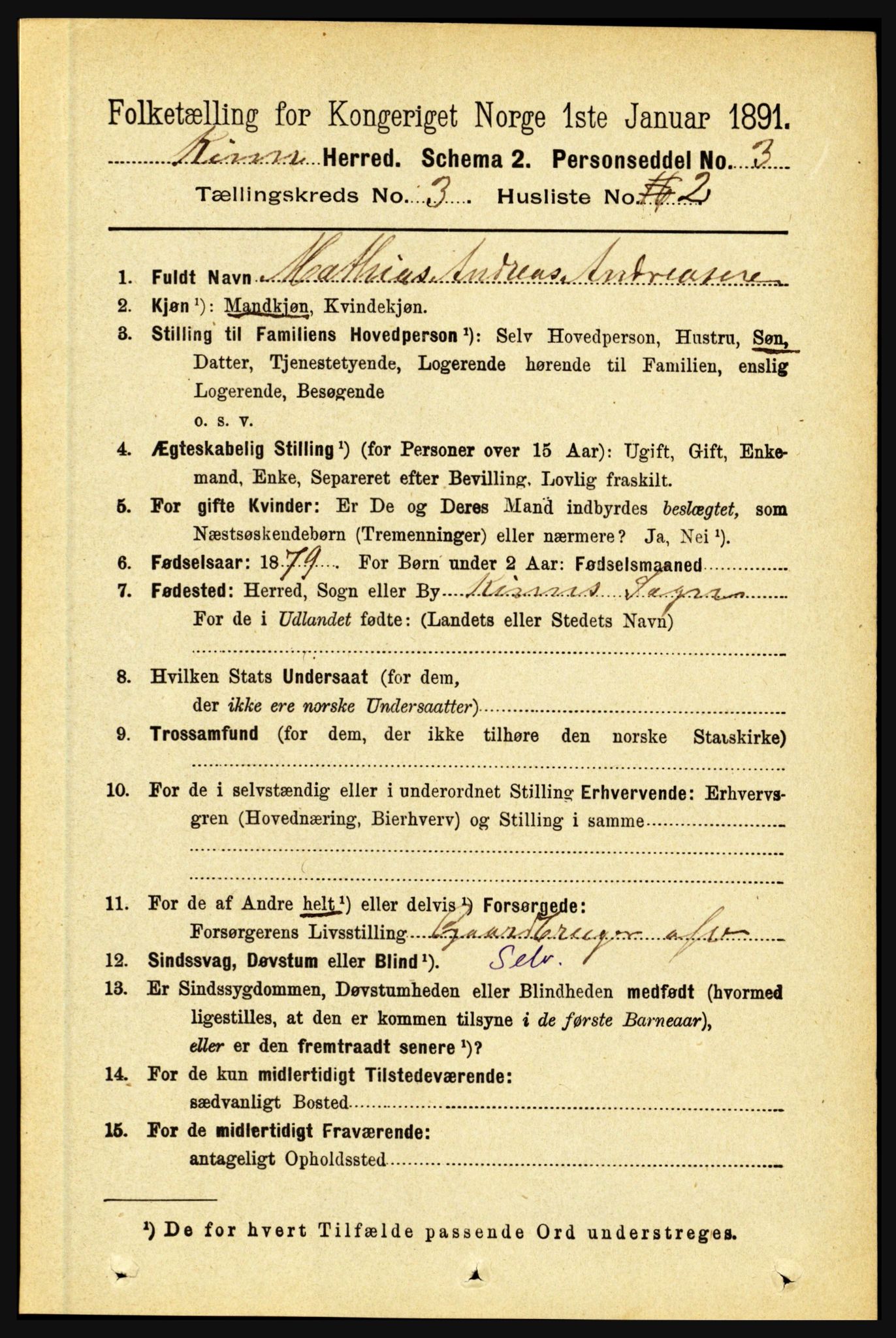 RA, 1891 census for 1437 Kinn, 1891, p. 949