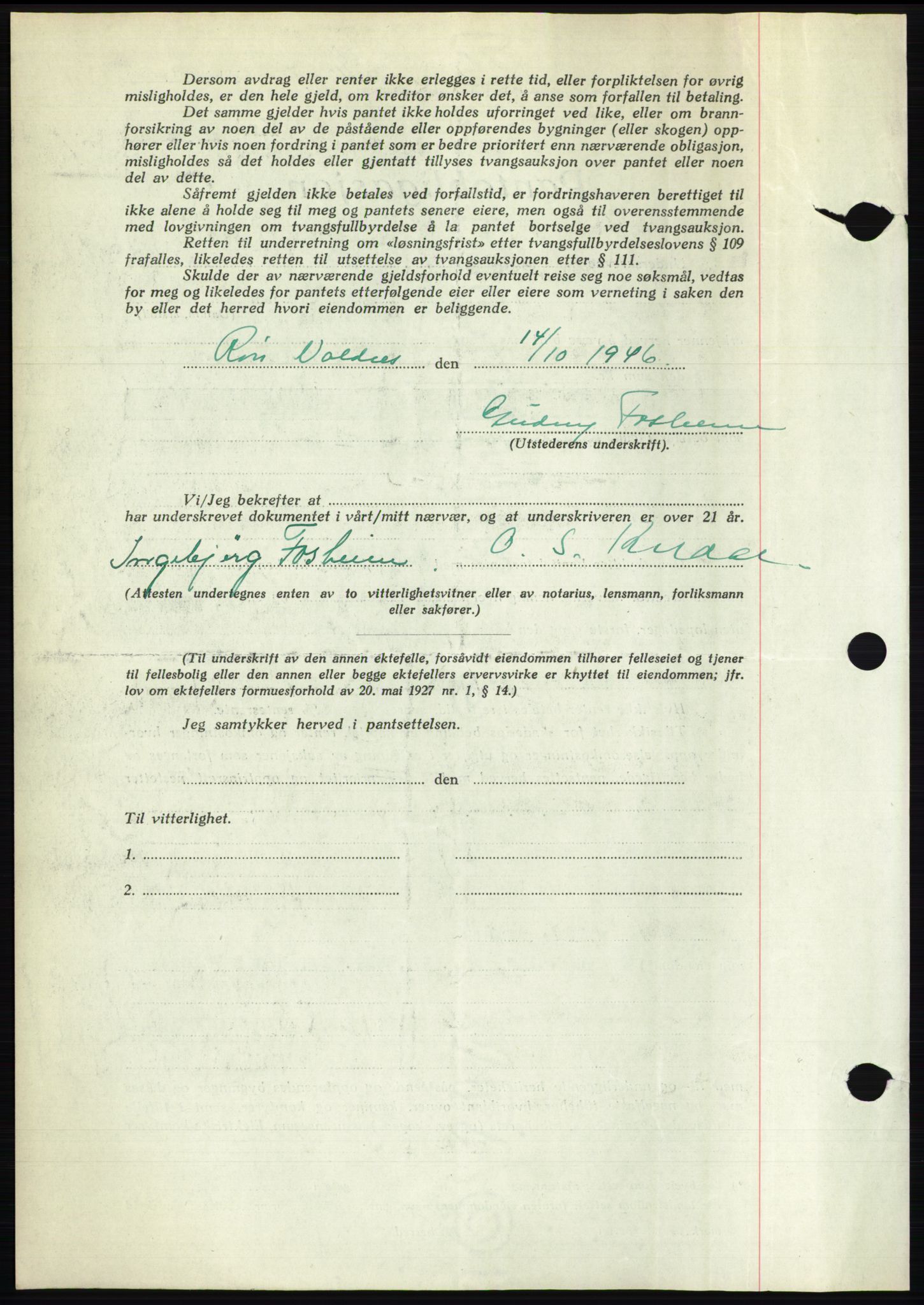 Valdres sorenskriveri, AV/SAH-TING-016/H/Hb/Hbc/L0018: Mortgage book no. B18, 1946-1947, Diary no: : 1182/1946