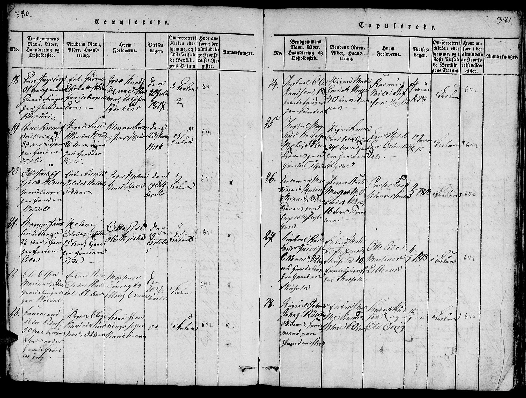 Ministerialprotokoller, klokkerbøker og fødselsregistre - Møre og Romsdal, SAT/A-1454/519/L0260: Parish register (copy) no. 519C01, 1817-1829, p. 380-381