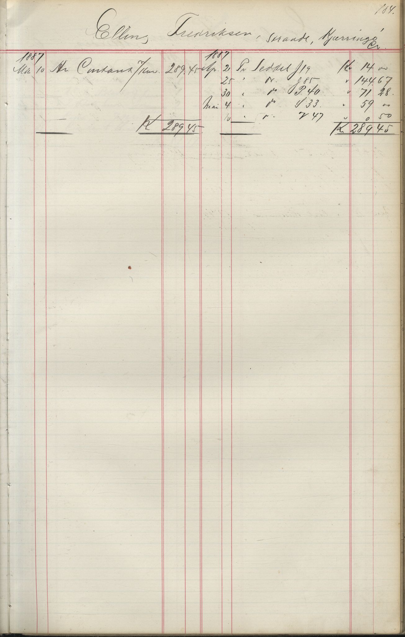 Brodtkorb handel A/S, VAMU/A-0001/F/Fa/L0004/0001: Kompanibøker. Utensogns / Compagnibog for Udensogns Fiskere No 15. Fra A - H, 1882-1895, p. 184