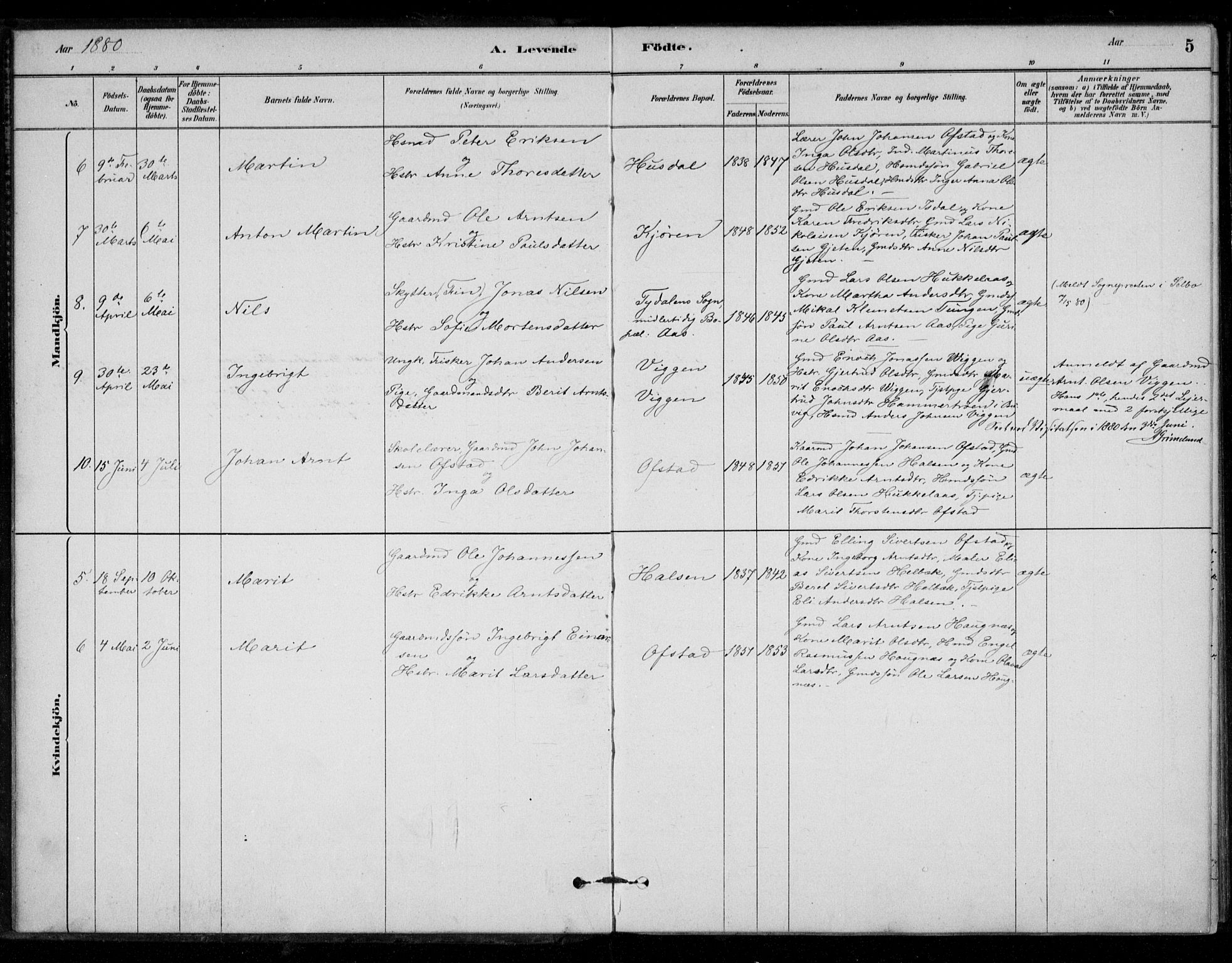 Ministerialprotokoller, klokkerbøker og fødselsregistre - Sør-Trøndelag, AV/SAT-A-1456/670/L0836: Parish register (official) no. 670A01, 1879-1904, p. 5