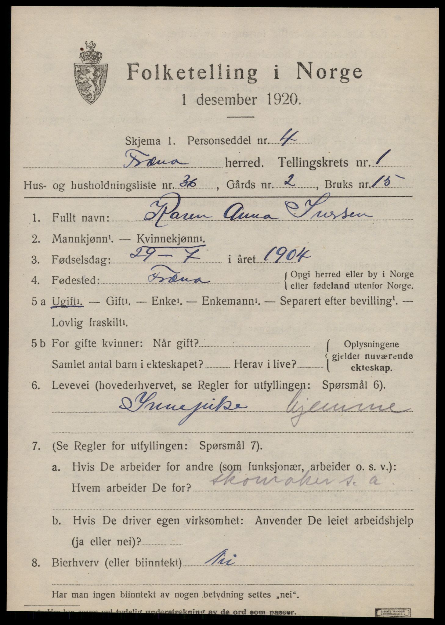 SAT, 1920 census for Fræna, 1920, p. 1523