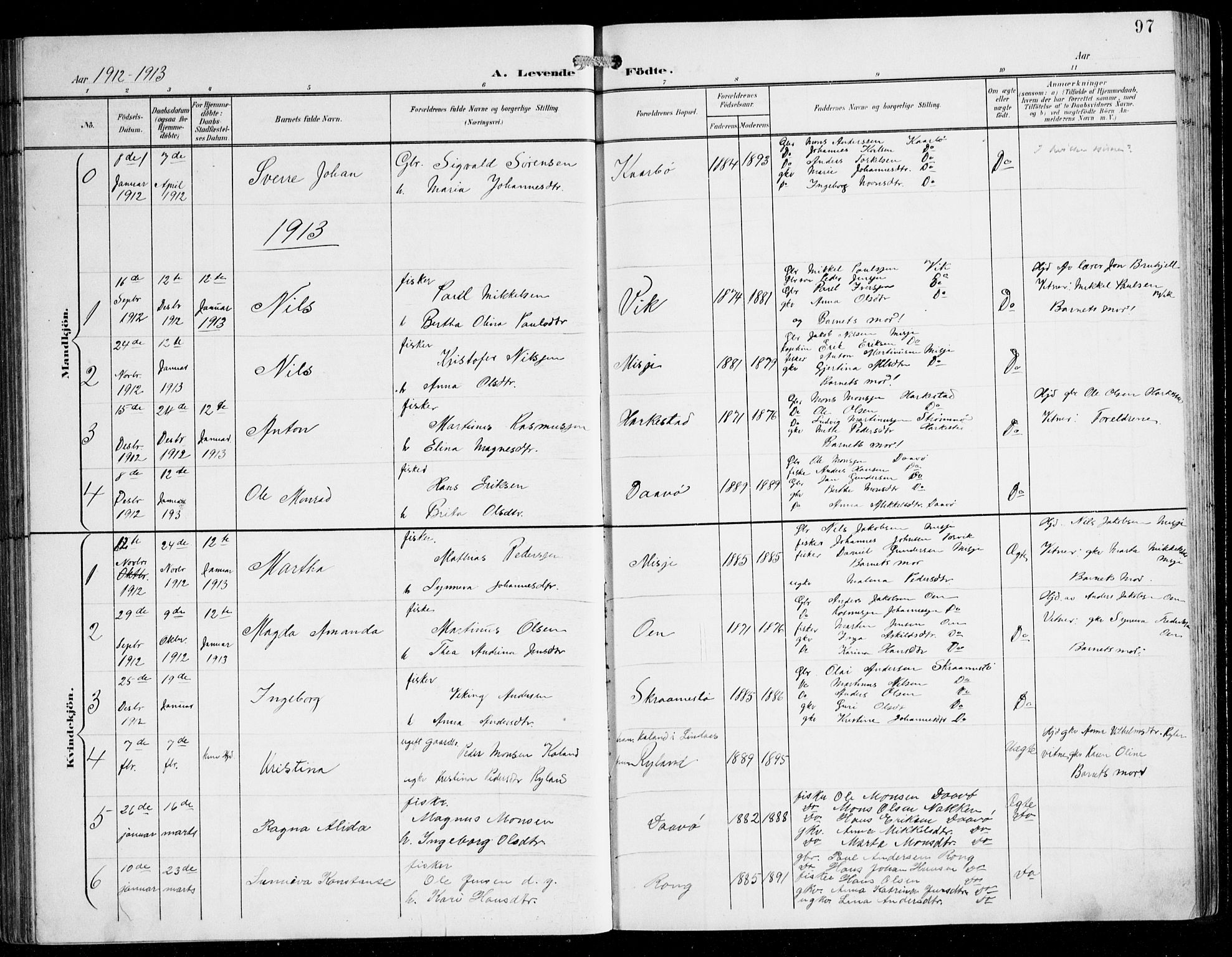 Herdla Sokneprestembete, SAB/A-75701/H/Hab: Parish register (copy) no. C 1, 1900-1913, p. 97