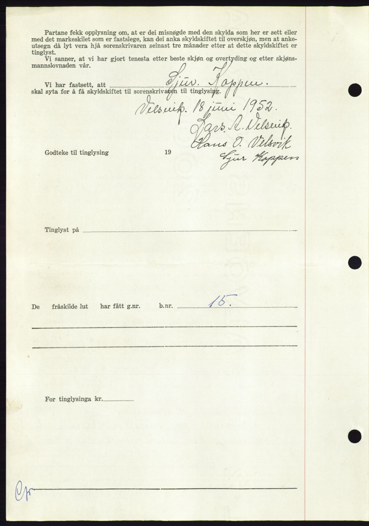 Søre Sunnmøre sorenskriveri, AV/SAT-A-4122/1/2/2C/L0092: Mortgage book no. 18A, 1952-1952, Diary no: : 1258/1952