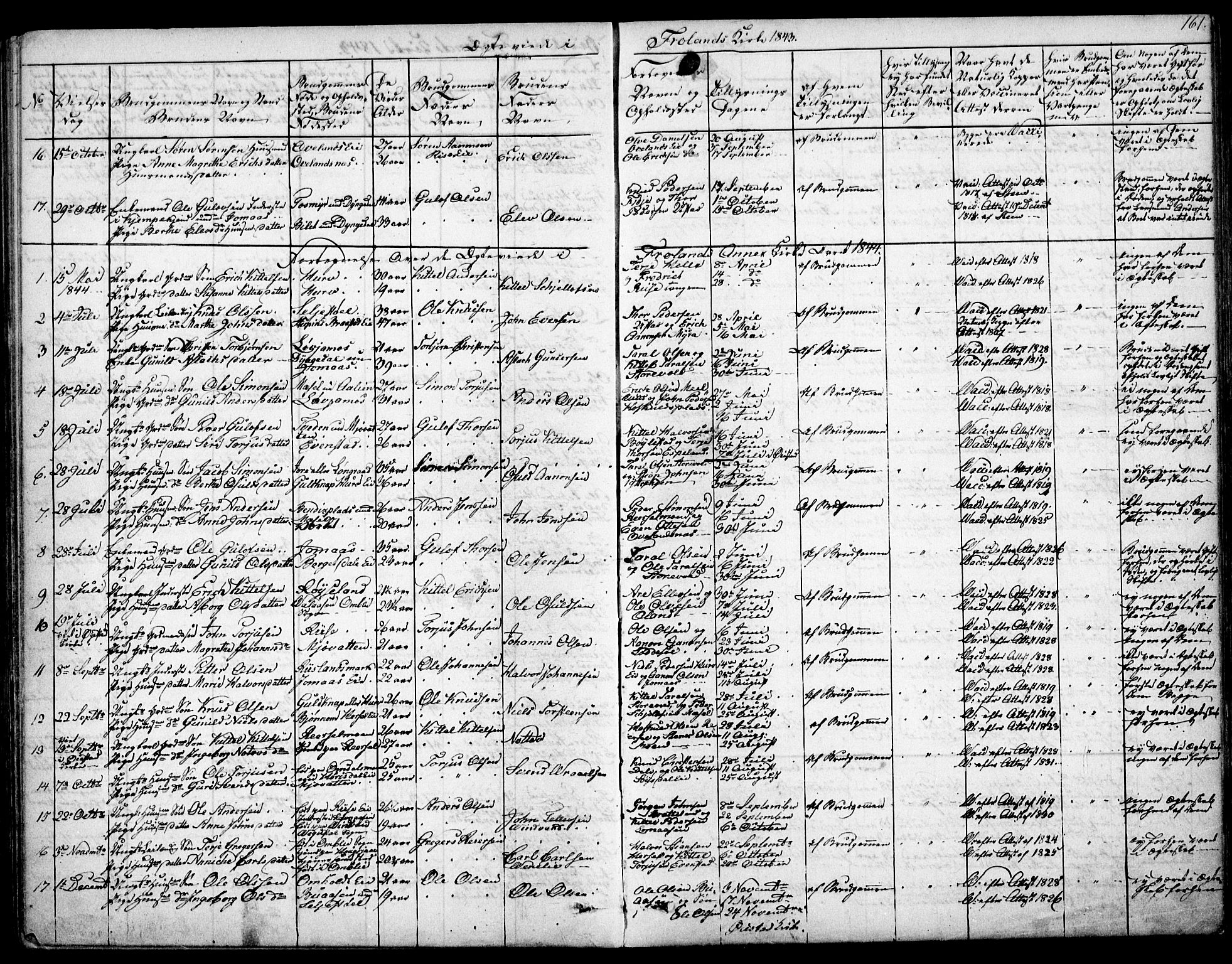 Froland sokneprestkontor, SAK/1111-0013/F/Fb/L0008: Parish register (copy) no. B 8, 1843-1875, p. 161