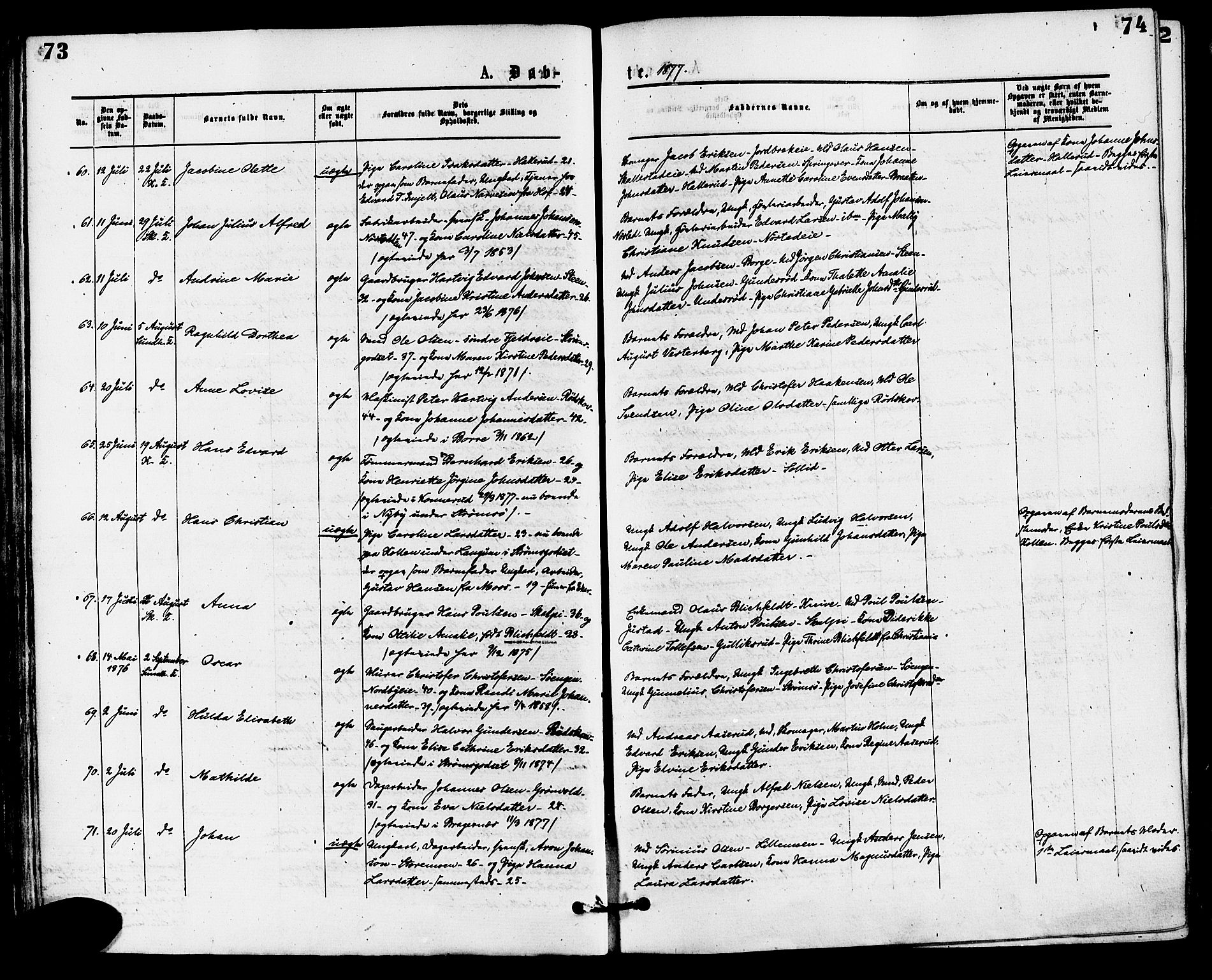 Skoger kirkebøker, AV/SAKO-A-59/F/Fa/L0005: Parish register (official) no. I 5, 1873-1884, p. 73-74