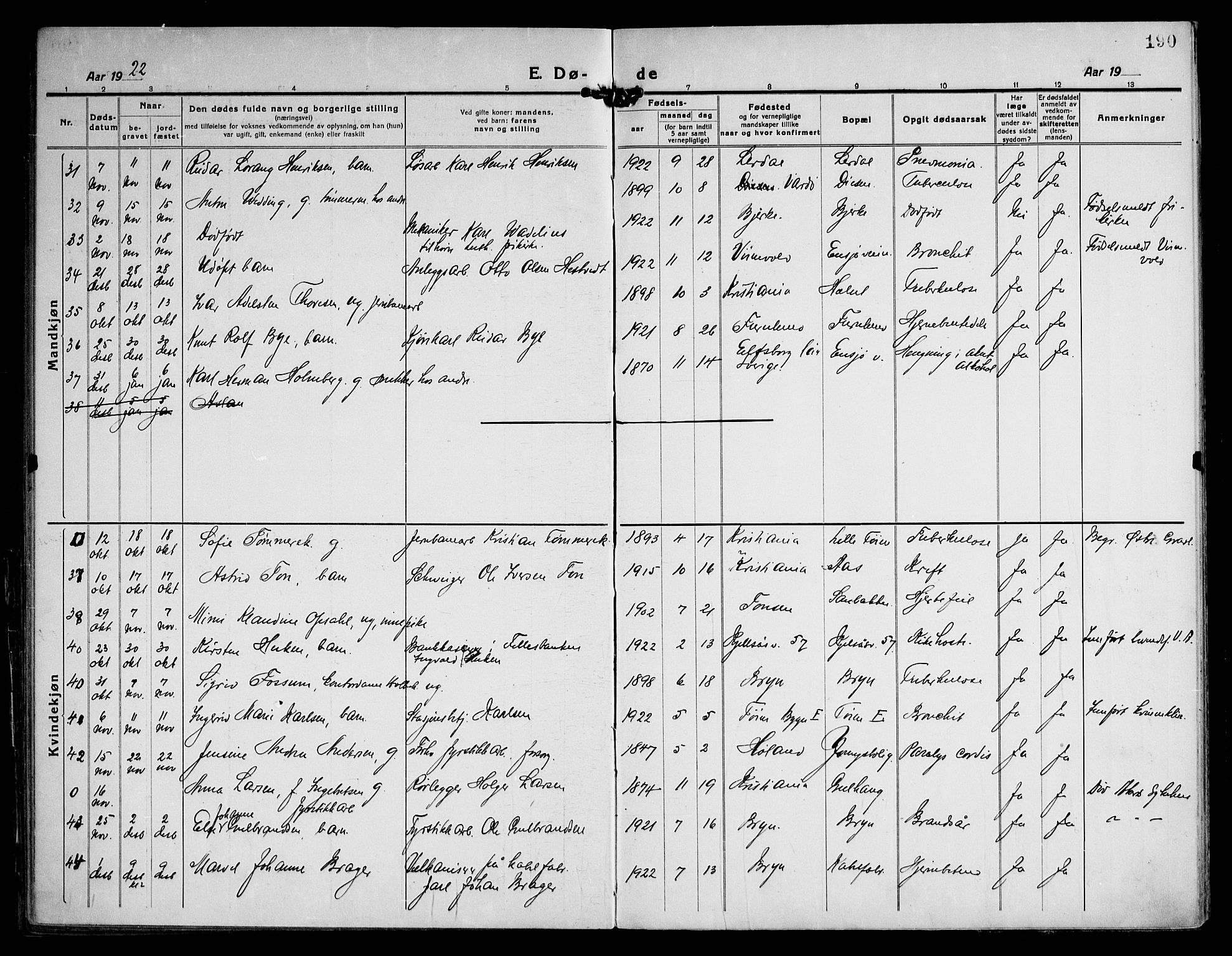 Østre Aker prestekontor Kirkebøker, SAO/A-10840/F/Fa/L0013: Parish register (official) no. I 13, 1918-1929, p. 190