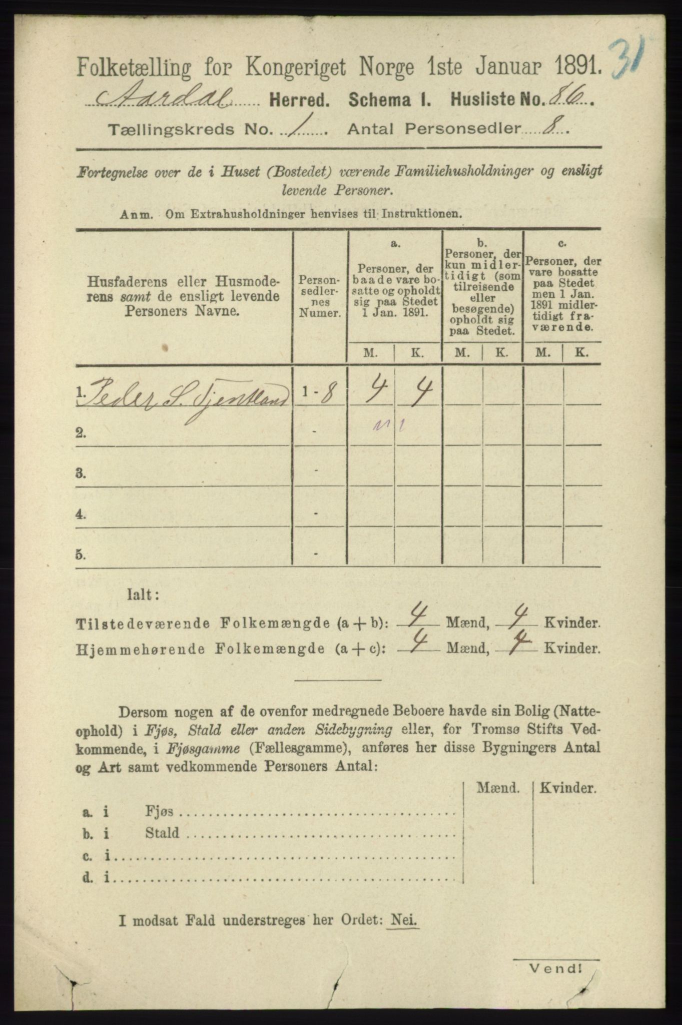 RA, 1891 census for 1131 Årdal, 1891, p. 99