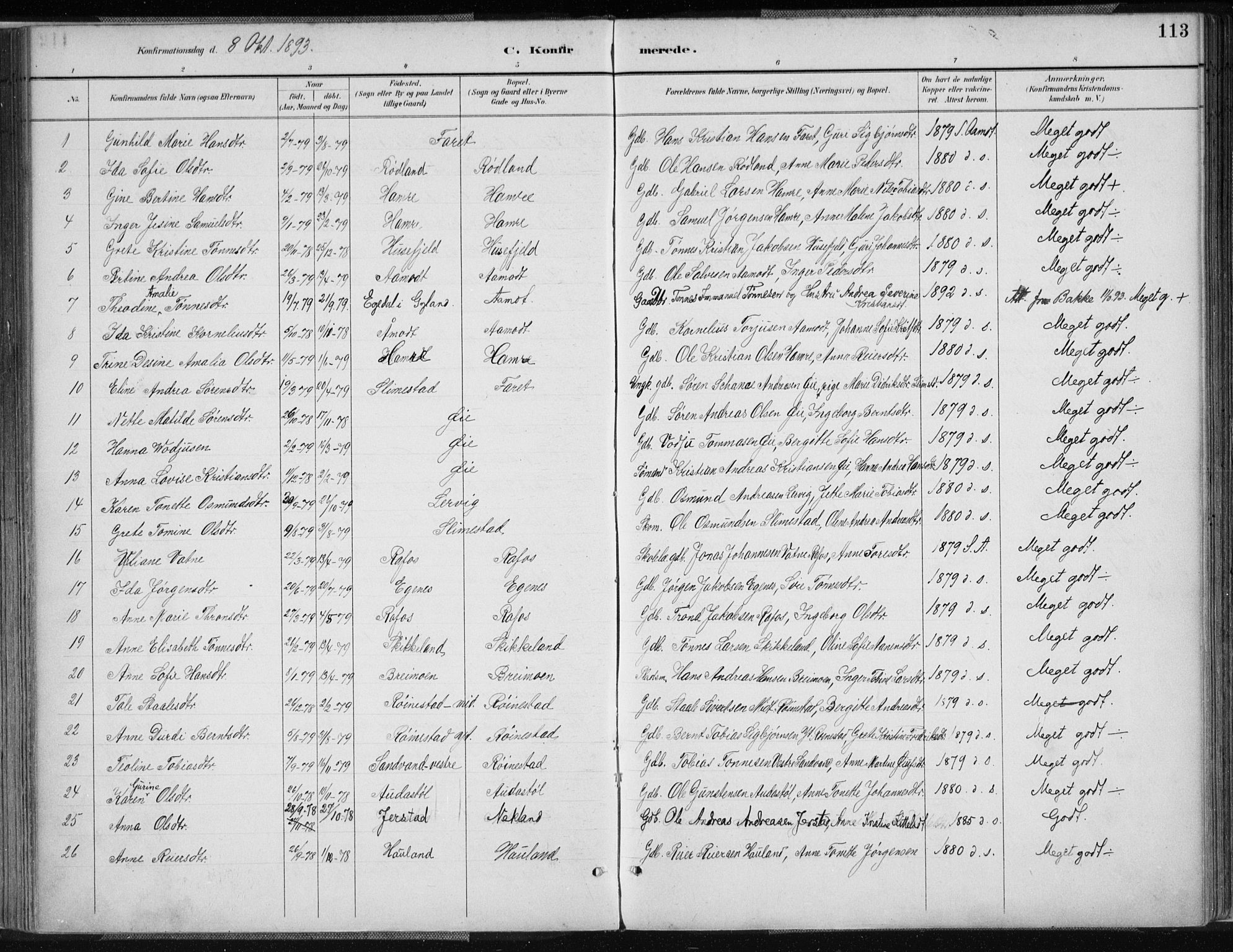 Kvinesdal sokneprestkontor, AV/SAK-1111-0026/F/Fa/Fab/L0008: Parish register (official) no. A 8, 1886-1897, p. 113