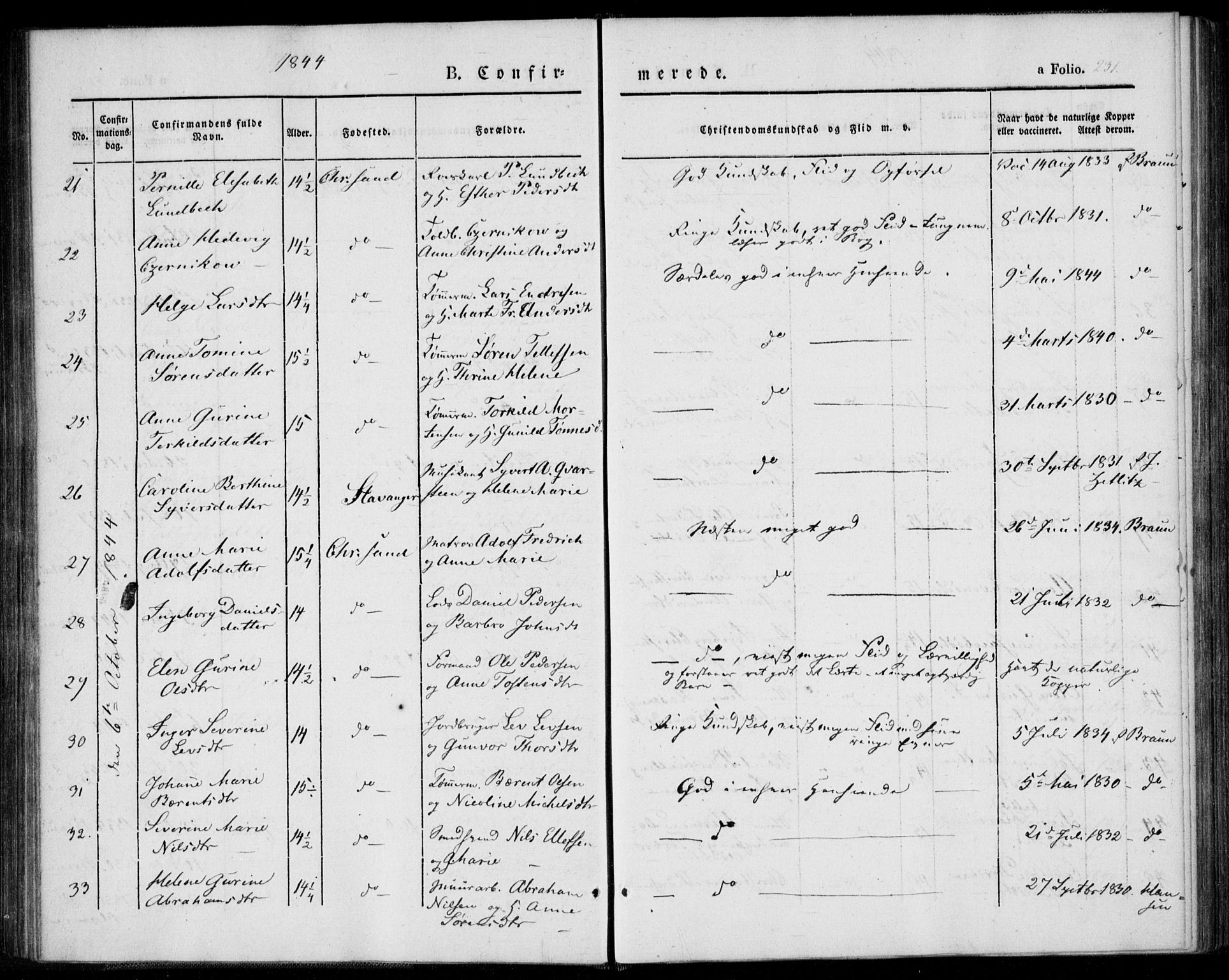 Kristiansand domprosti, SAK/1112-0006/F/Fa/L0013: Parish register (official) no. A 13, 1842-1851, p. 231